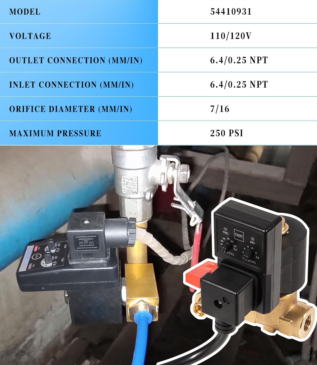 Replacement for Edv200 1/4npt 110/120v Electronic Drain Valve, 7/16" ORF, Full-feature Automatic Electronic Solenoid Condensate Valve