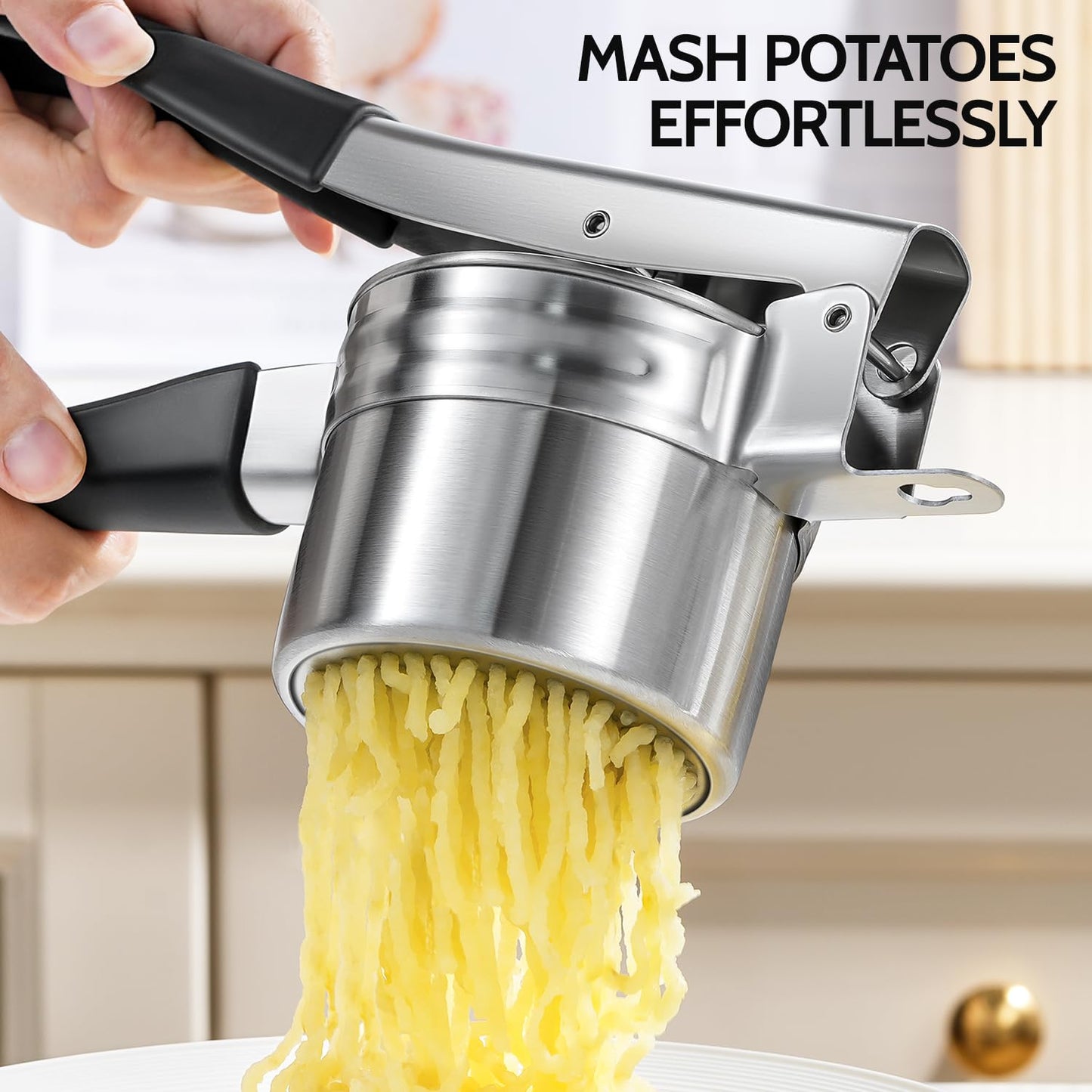 Potato Ricer, Sopito Stainless Steel Potato Masher with 2 Interchangeable Cups for Mashed Potatoes, Heavy Duty Kitchen Gadget for Home Use