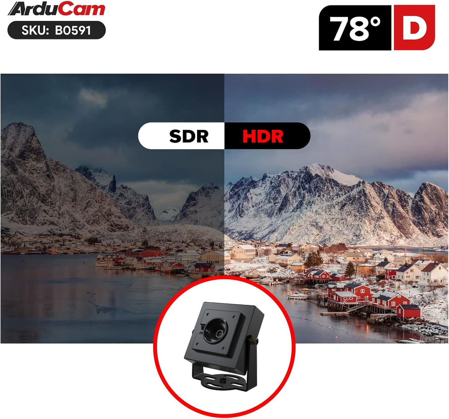 Arducam 30fps@1080P 78(D) HDR USB Camera Module, Autofocus UVC Camera, Mini Webcam for Windows, Linux, Mac OS, Android