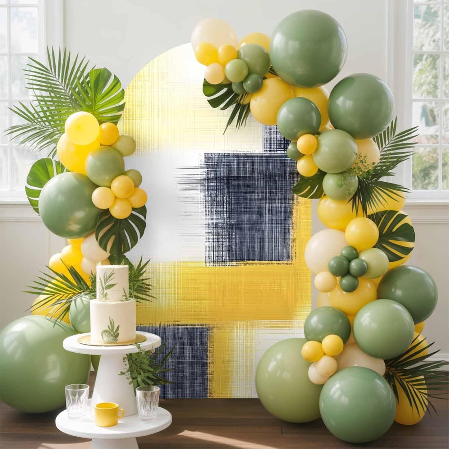 Jnbasdffb 7.2 Abstract Yellow Black Wedding Arch Cover,Stretchy Spandex Arch Backdrop Stand Covers FT,Vintage Geometric