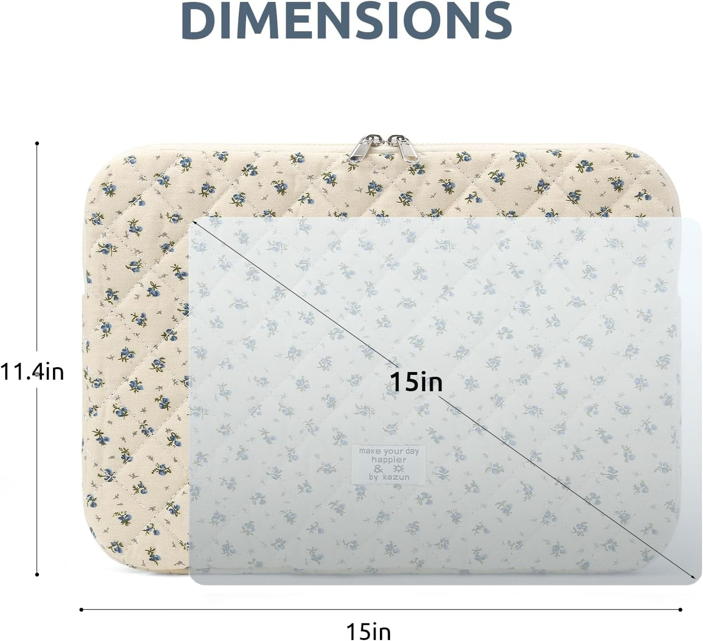 BBIQI 15-15.6 Inch 15 Inch) Puffy Laptop Sleeve Cute Quilted Laptop Protective Case Padded Floral Computer Sleeve
