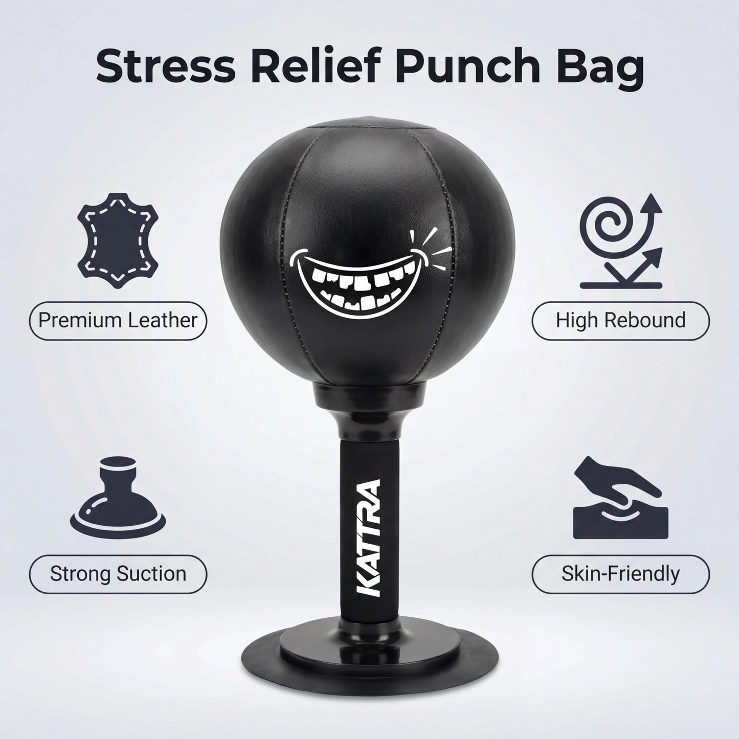 KATTRA Desktop Punching Bag with Suction Cup, Stress Relief Ball, Heavy Duty Grin Face Boxing Bag, Portable Mini Punching Bag,White Elephane Gift,