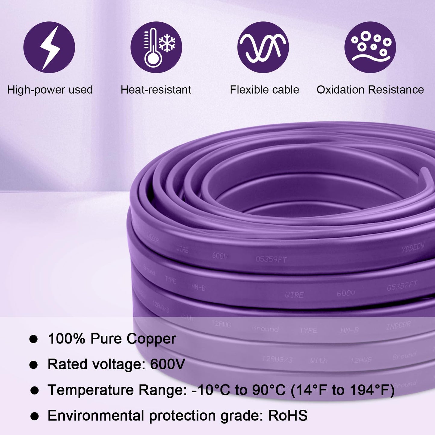12/3 Wire with Ground - 100FT 12 Gauge NM-B Non-Metallic Sheathed Cable 100% Pure Copper 12 AWG 3 Conductor Residential Indoor Wire for Outlets, Switches, Other Loads and Lighting Wiring Projects etc.