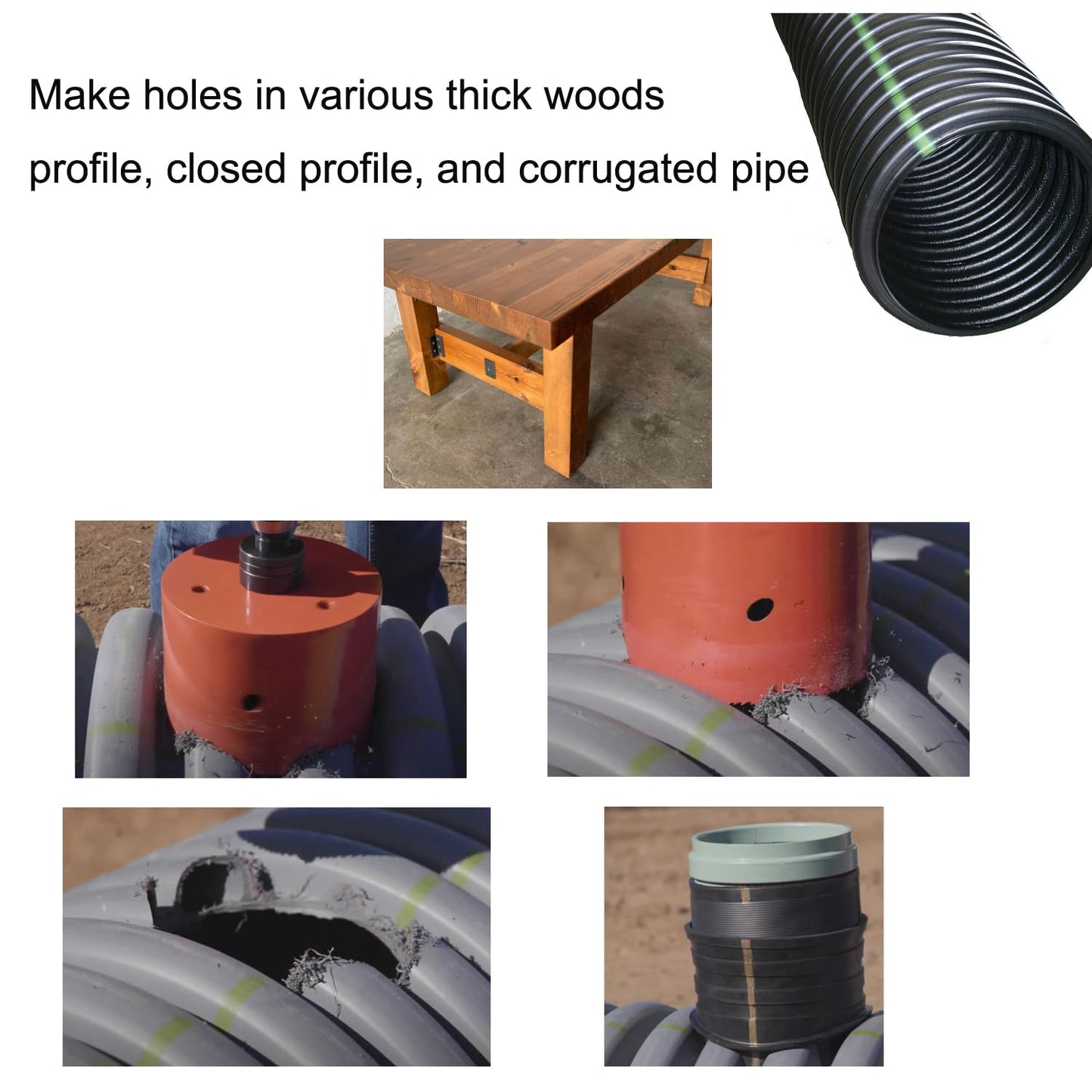 JIECHENG 4-1/4 Inch Deep Hole Saw 6-1/2 Inch Diameter for Cutting Thick Wood, Profiles, Closed Profiles, and Large Corrugated Pipes