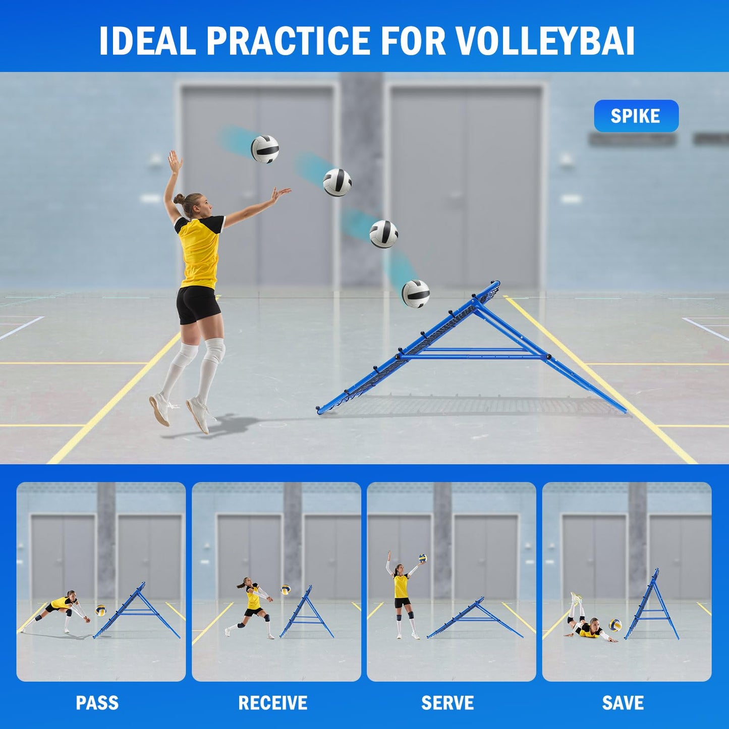 Volleyball Rebounder Net, Soccer Baseball Rebound Pitchback Net, 4x4ft Adjustable Target Practice Nets, Easy Setup Softball Bounce Back Trainer Equipment, Improve Sport Training Skills for Backyard