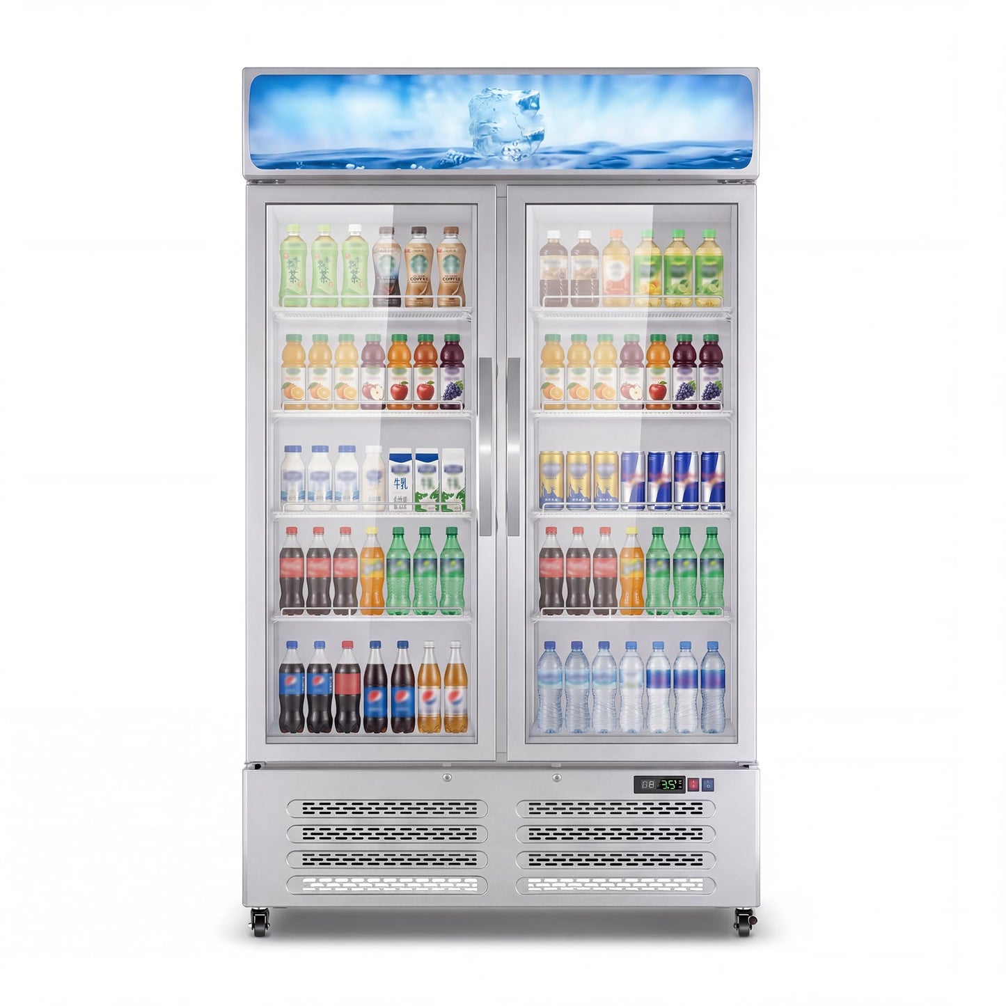 Commercial Refrigerator, 25.3 Cu Ft Commercial Merchandiser Refrigerator, Upright Beverage Display Cooler with 2 Glass Door and LED Light, Large Business Cooler for Home Restaurant Grocery Stores