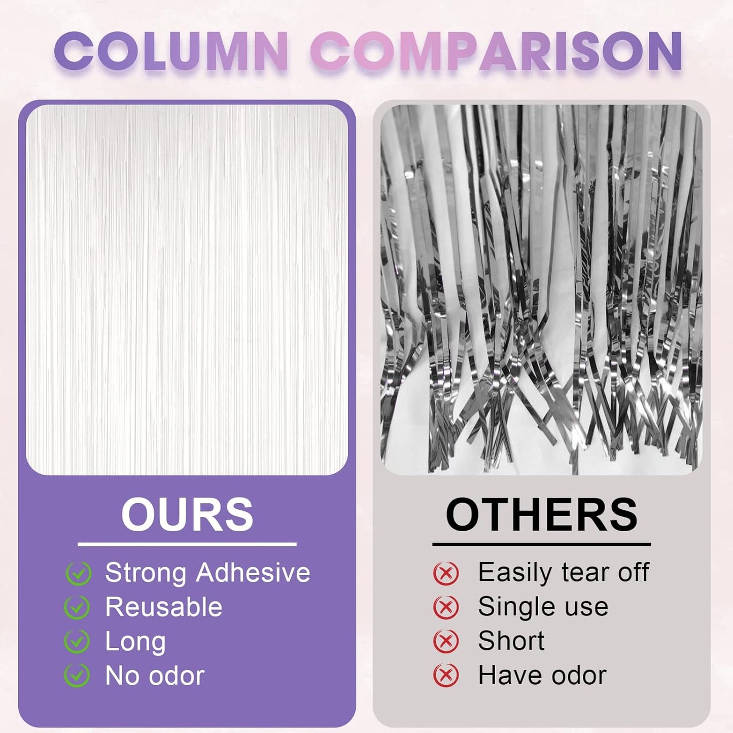 Voircoloria White Foil Fringe Backdrop Curtains - 3 Pack Tinsel Streamers for Parties & Events | 3.3x8.2 Feet