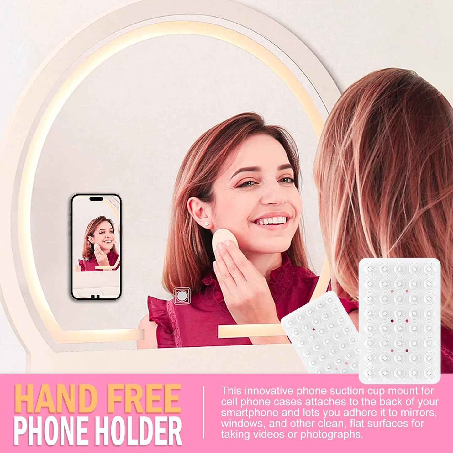CMZZ Double Sided Silicone Suction Phone Holder Mount, Silicon Accessory for iPhone and Android, Hands-Free Mirror