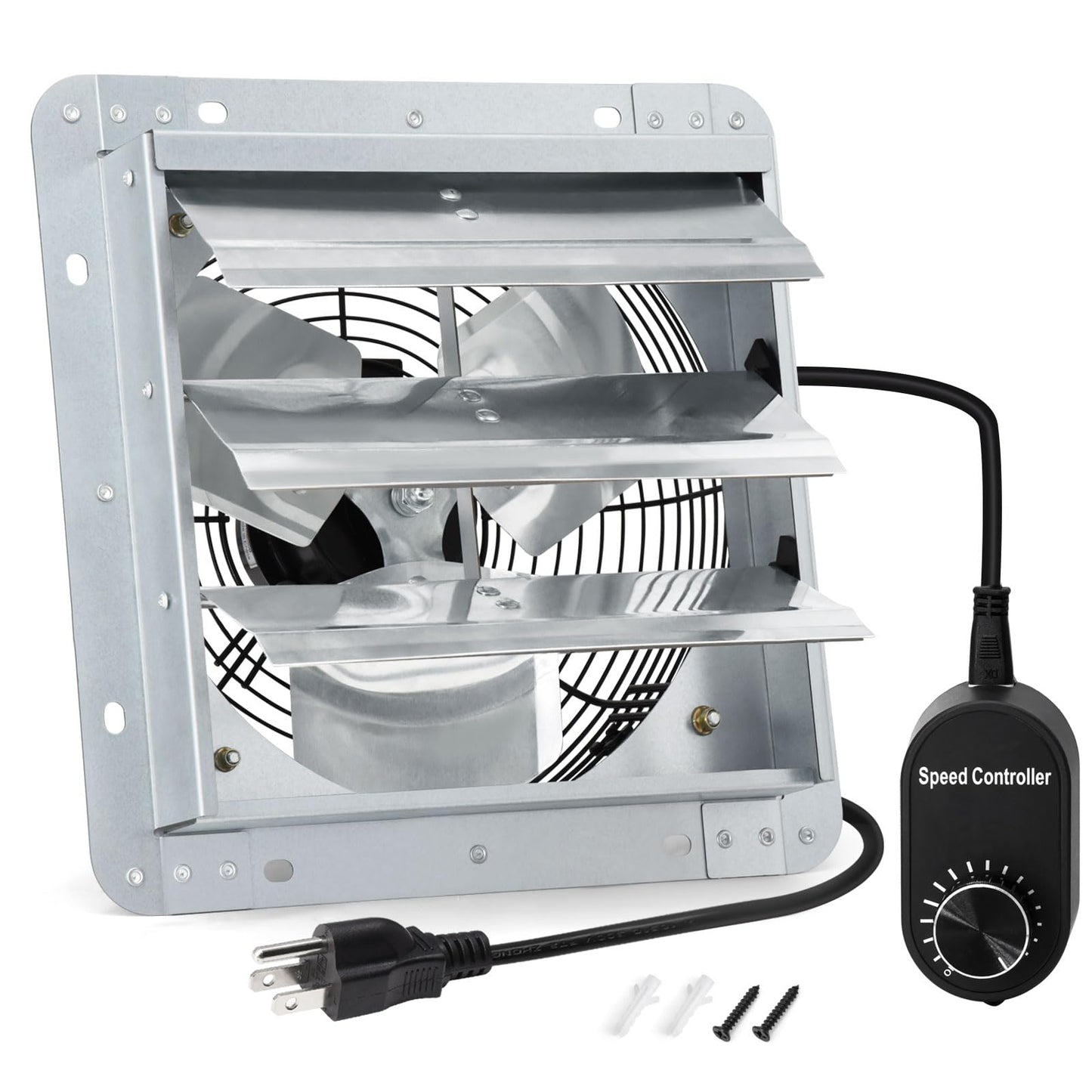 Criditpid 10 Inch Shutter Exhaust Fan with Speed Controller and Power Cord, 820 CFM 1650 RPM Wall Mounted Metal Exhaust Fan for Attic, Greenhouse, Garages, Barn, Workshop, Chicken Coop Ventilation