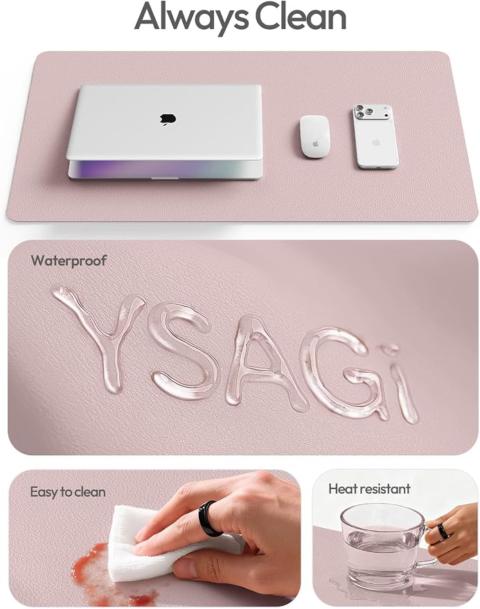 YSAGi Leather Desk Pad Protector, Office Desk Mat, Large Mouse Pad, Non-Slip PU Leather Desk Blotter, Laptop Desk Pad, Waterproof Desk Writing Pad for Office and Home (Grayish Lavender,55" x 17.2")