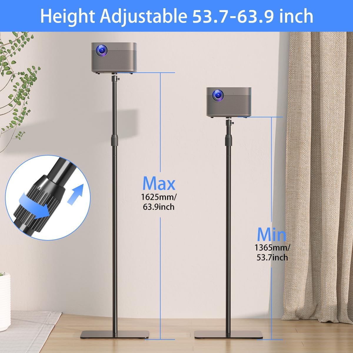 suptek 63.9" 360Swivel, 53.7-63.9inch, PR001FL Exdentable Projector Stand Height Adjustable Mini Projector Mount