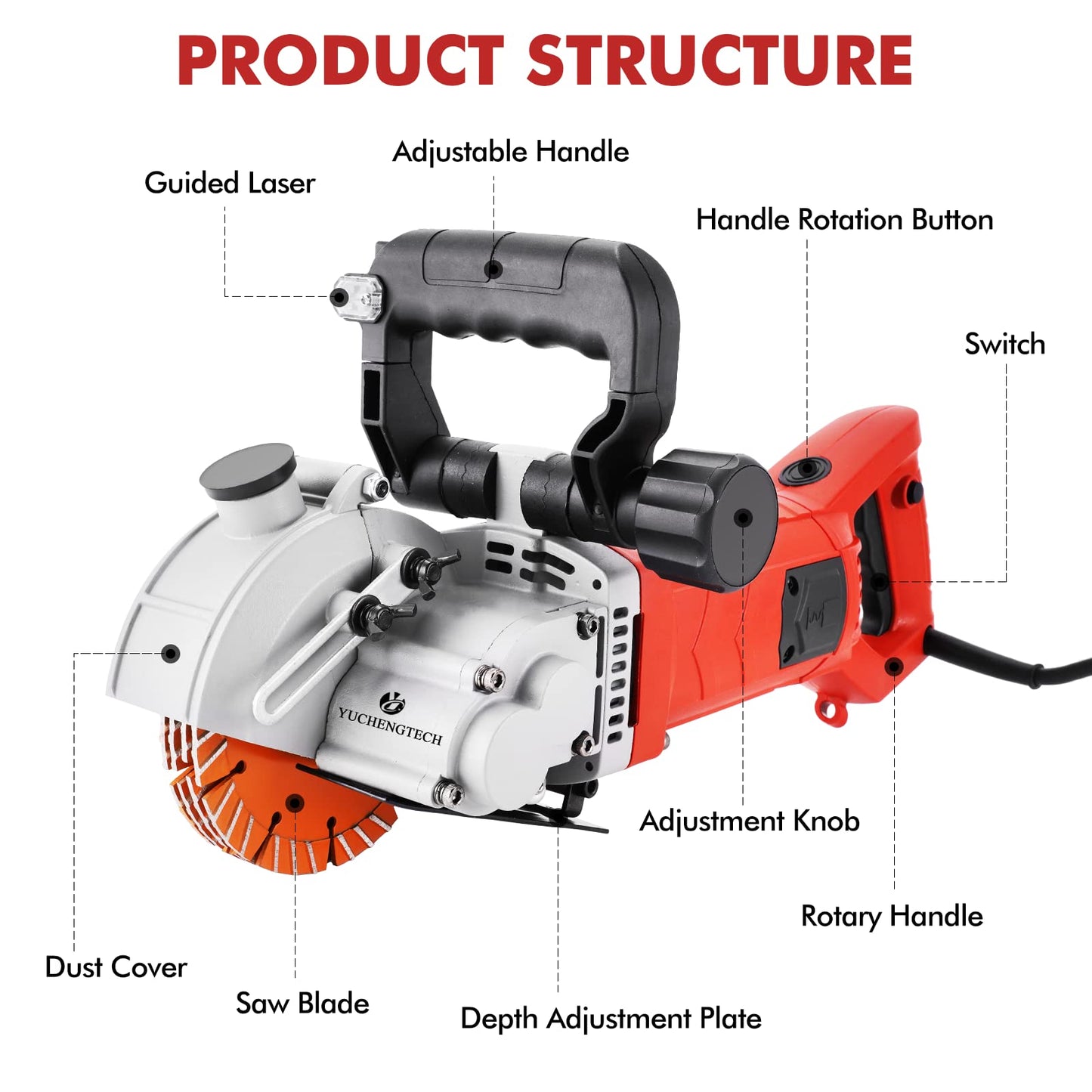 YUCHENGTECH 4800W Wall Groove Cutting Machine Chaser 110V Wall Chaser Cutting Machine Electric Wall Chaser Grooving Cutting Machine Wall Grooving Cutter Machine With Infrared Sighting Line