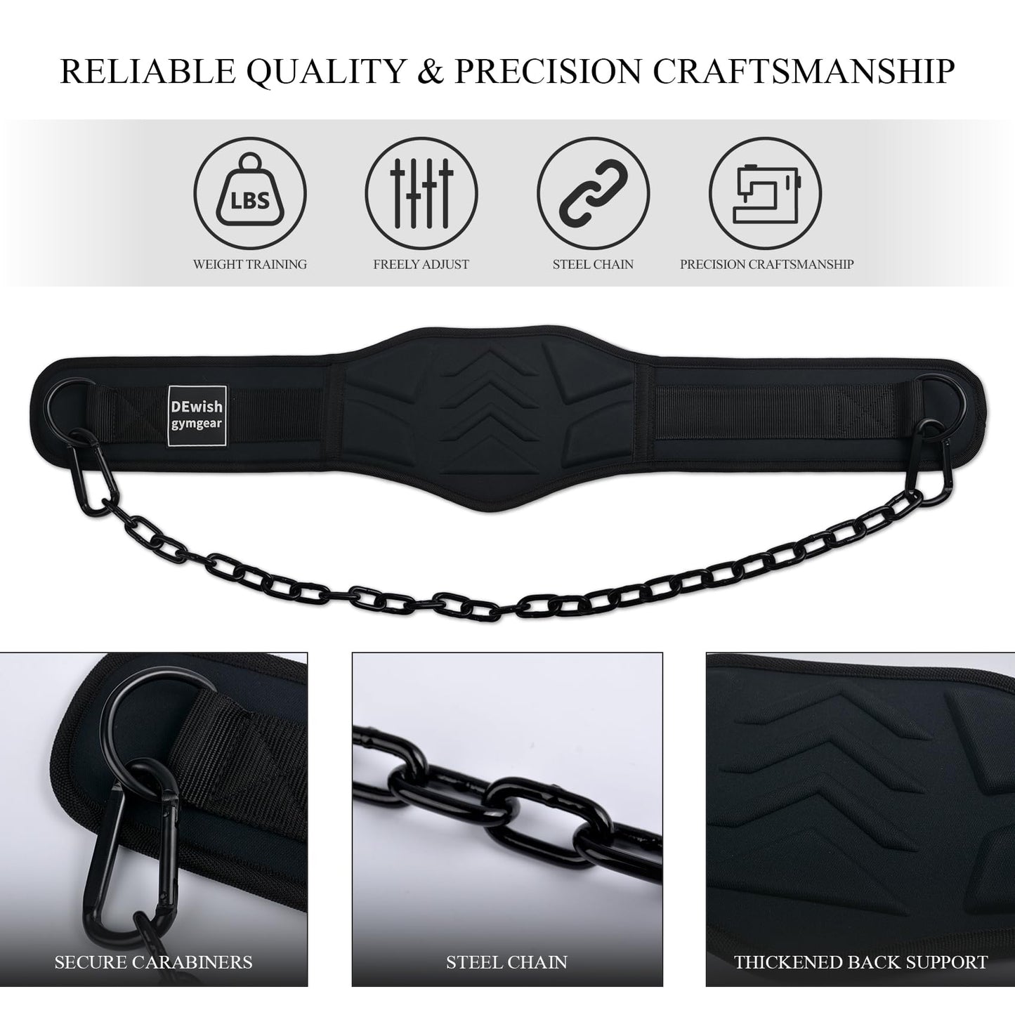 Weightlifting Belt with 41 IN Steel Chain Dip Belt for GYM Workout, Pull Ups, Crossfit, Weight Lifting, Squat, Training, Fitness (Black)