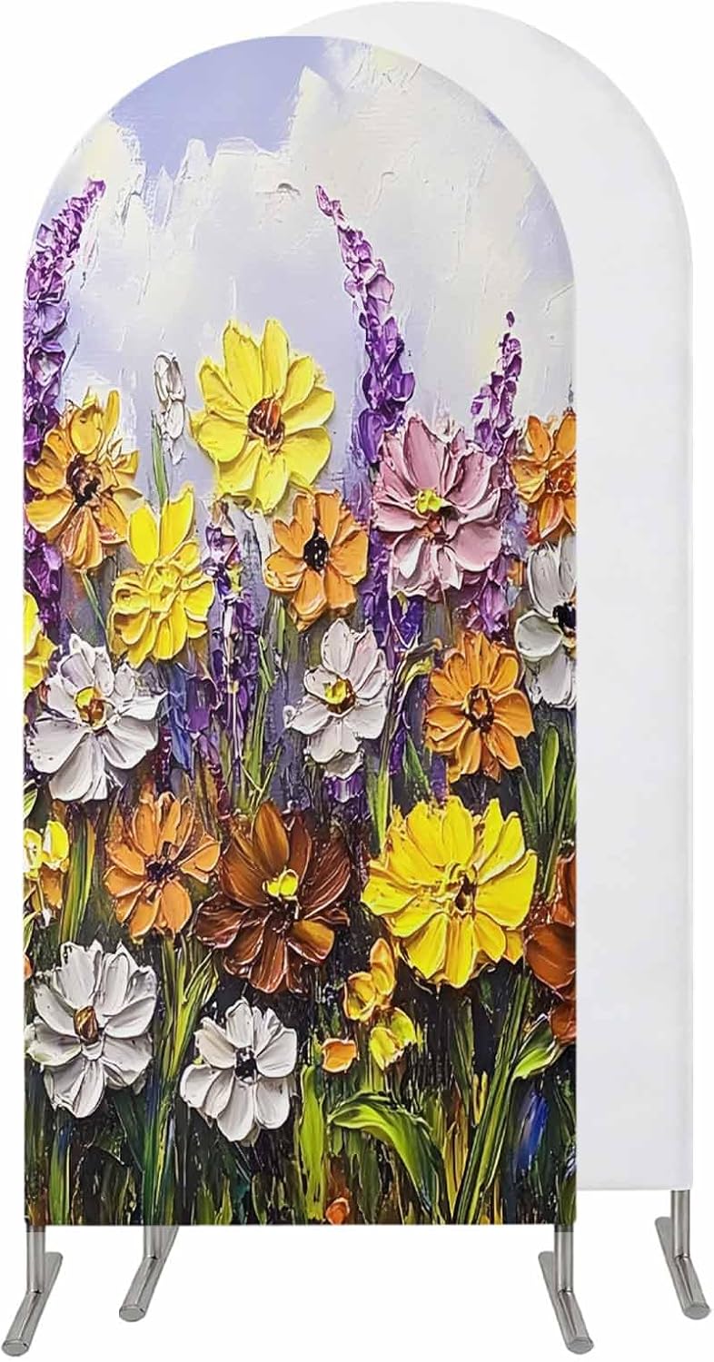Jnbasdffb 7.2 Vintage Flowers Wedding Arch Cover,Stretchy Spandex Arch Backdrop Stand Covers FT,Spring Rustic Oil