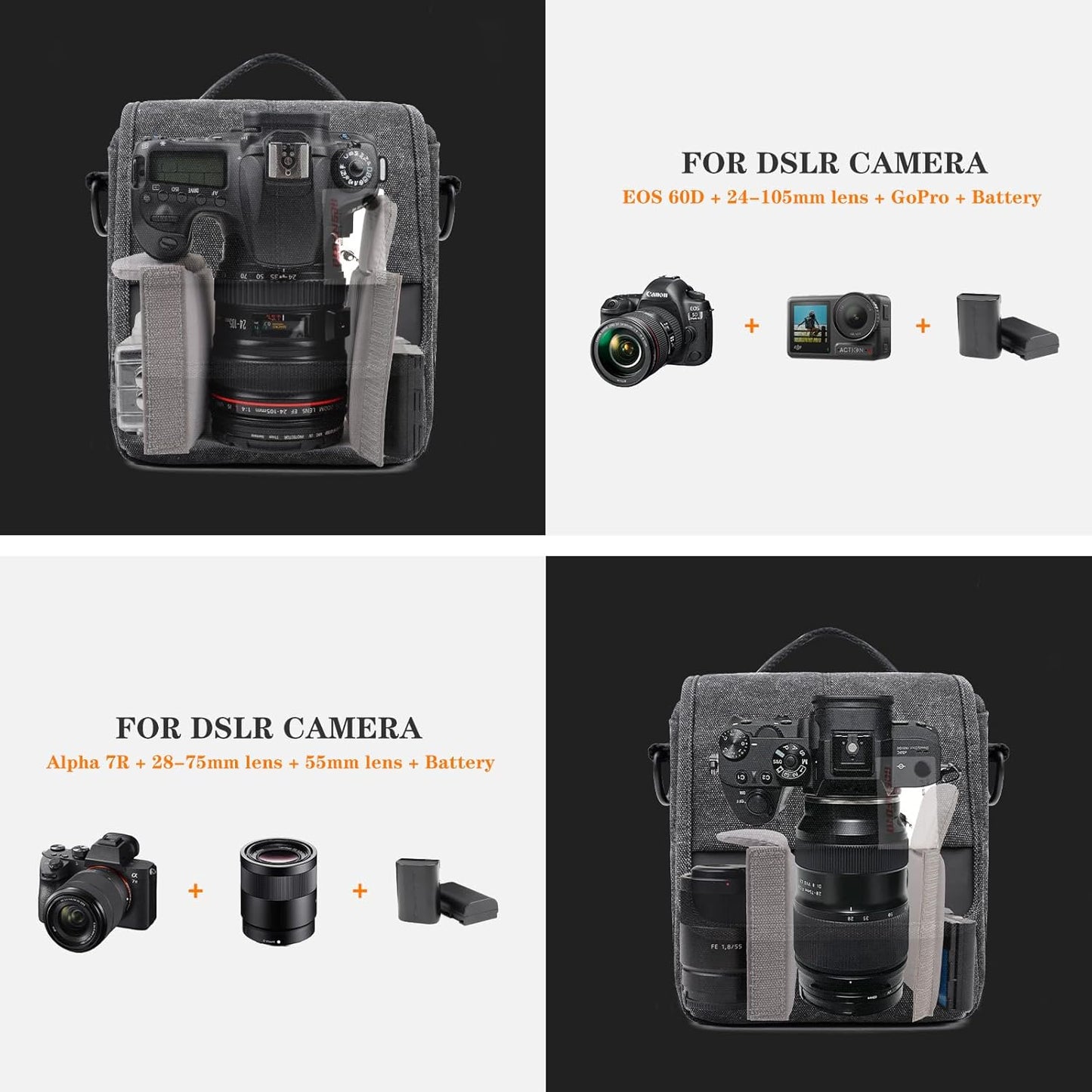 Small Black Messenger Camera Bag for Canon - Compact Shoulder Case