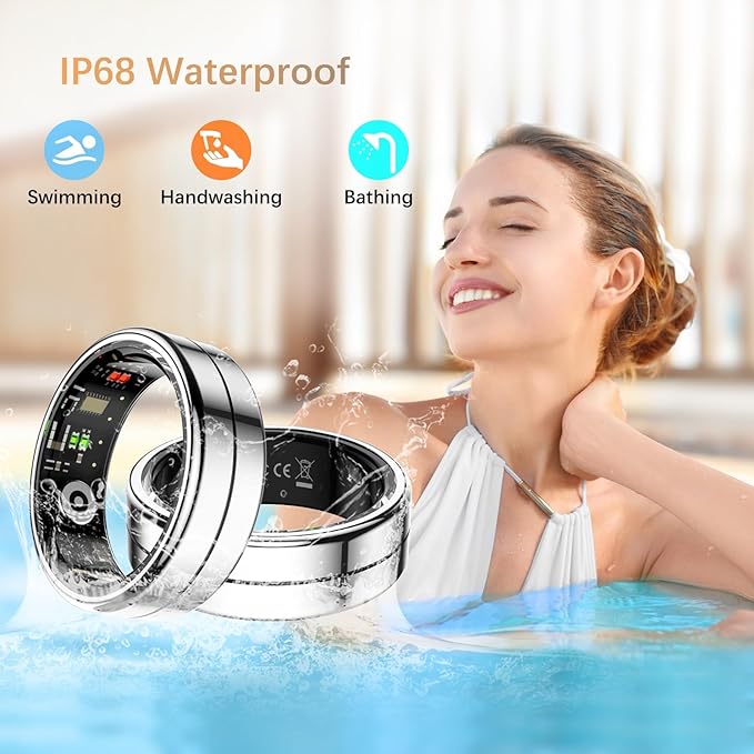 Fit Ring, Smart Health Rings for Women Men with Heart Rate,Blood Oxygen,HRV,Stress Level, Sleep Monitor, Step Tracker, No Subscription Fee, IP68 Waterproof Smart Ring for iphone &Android (Silver, 10#)