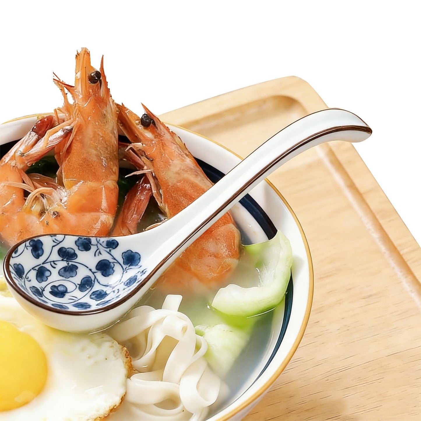 4 PCS Ceramic Soup Spoons, Asian Soup Spoon Chinese Spoon Long Handle Ramen Spoon,Ceramic Spoon Japanese Spoons for Soup Wonton Dumpling Rice Pho Noodle Miso Soup Spoons-Set of 4