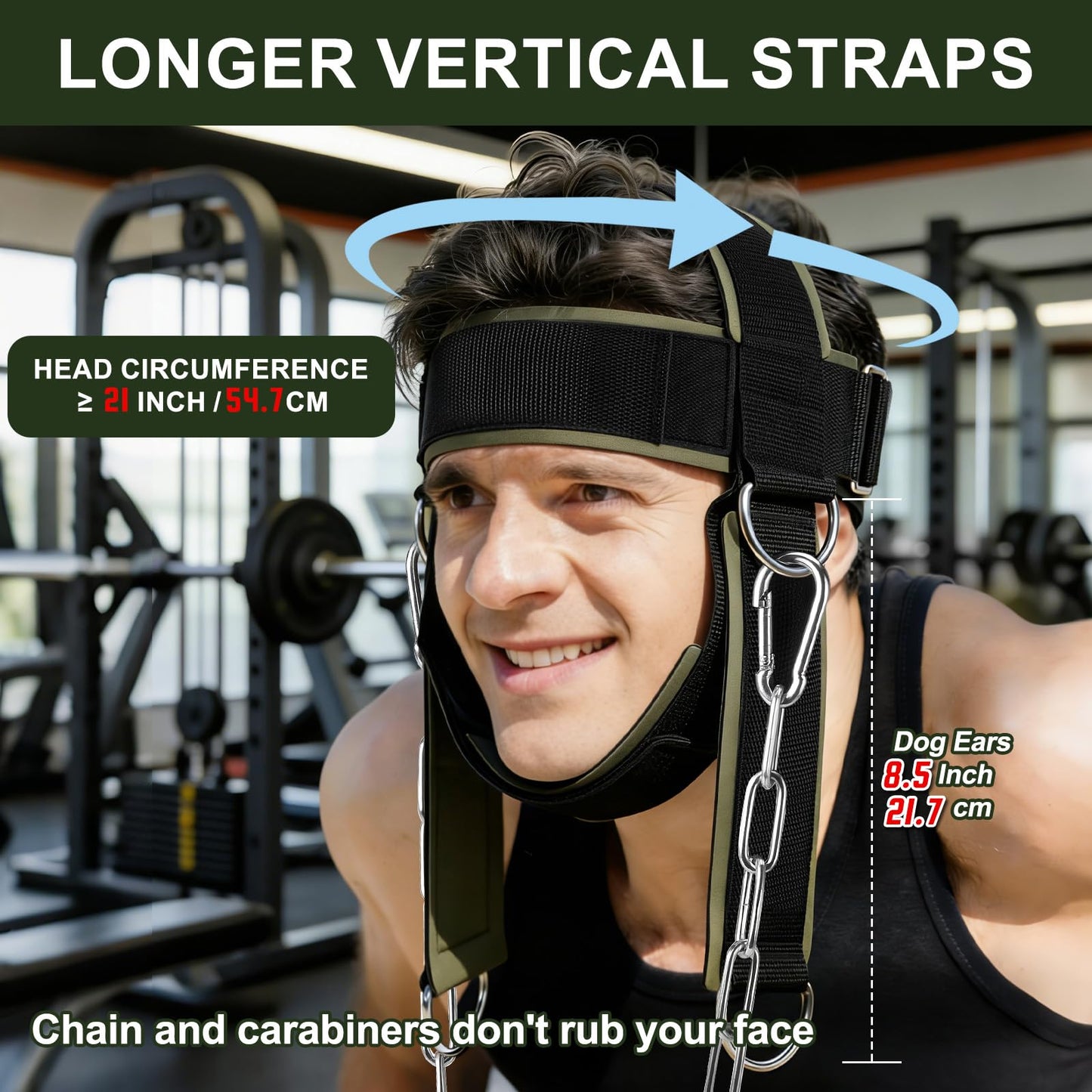 Neck Harness for Weight Lifting, Soft Padded Neck Exerciser Trainer Strap with Heavy Duty Steel Chain, Adjustable Head Chin Muscle Strengthener to Support Injury Recovery and Intense Workouts