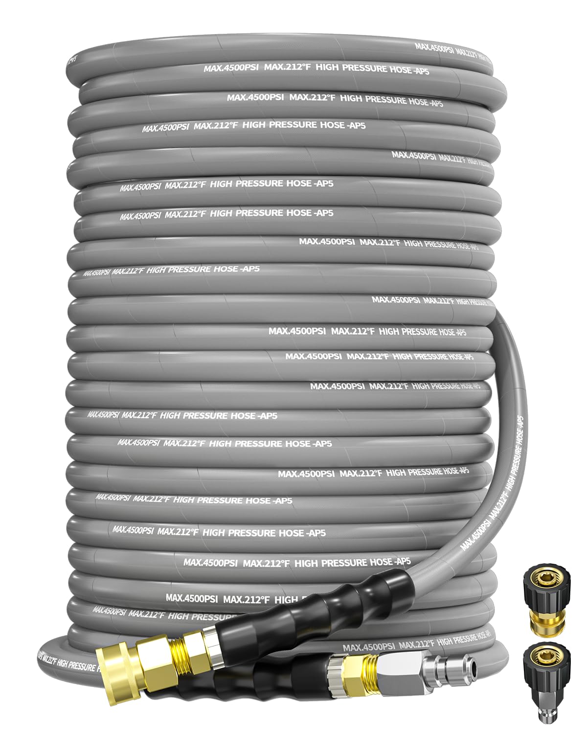 KARHDIR Pressure Washer Hose 125FT 3/8" for Cold and Hot Water 212°F, with Swivel Quick Connect, 4500PSI Kink Resistant Grade Steel Wire Braided, Power Washer Hose With 2pcs M22-14mm Adapter