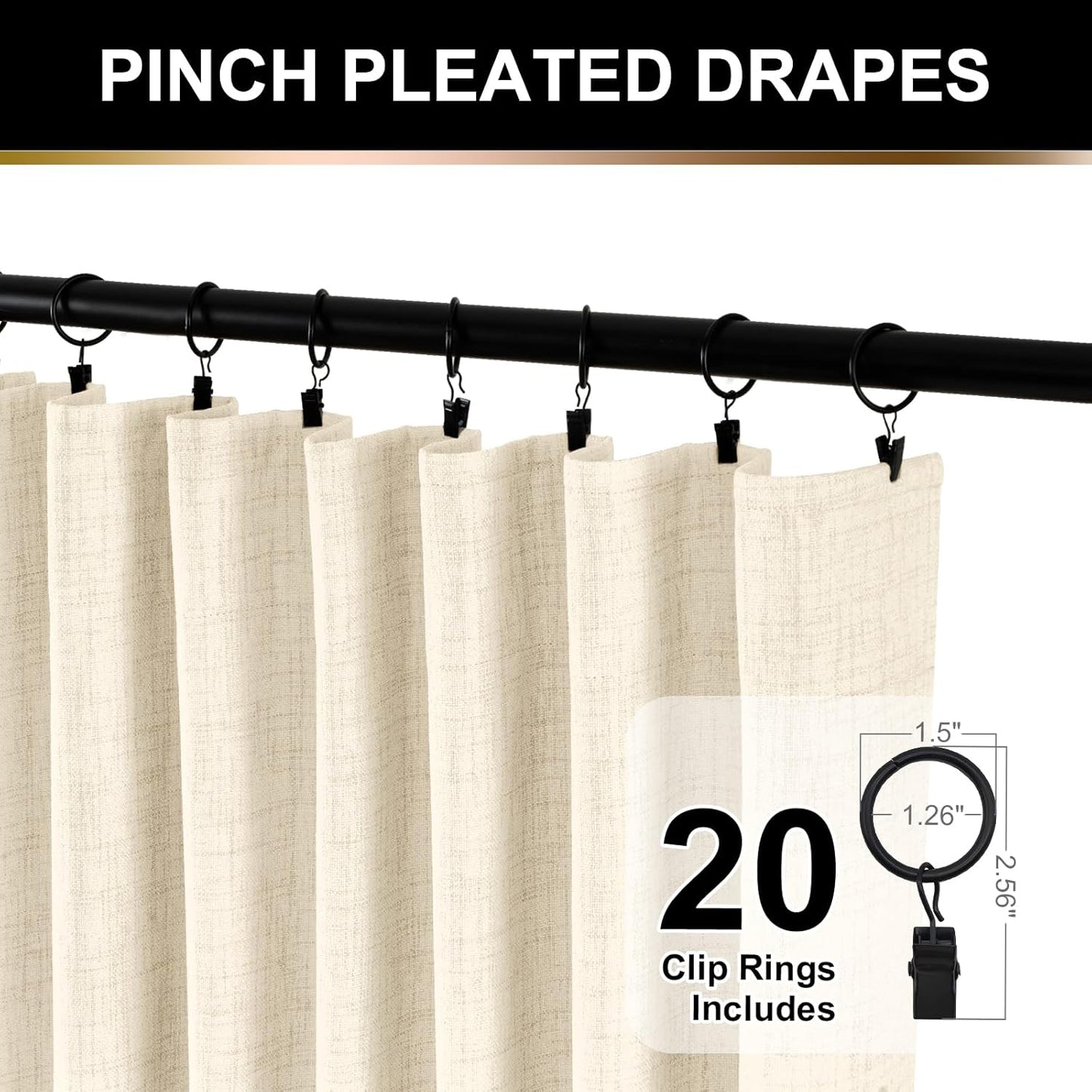Skiennix 100% Blackout Curtains - Thermal Insulated Faux Linen | 84" Length, 2 Panels, Butter Cream