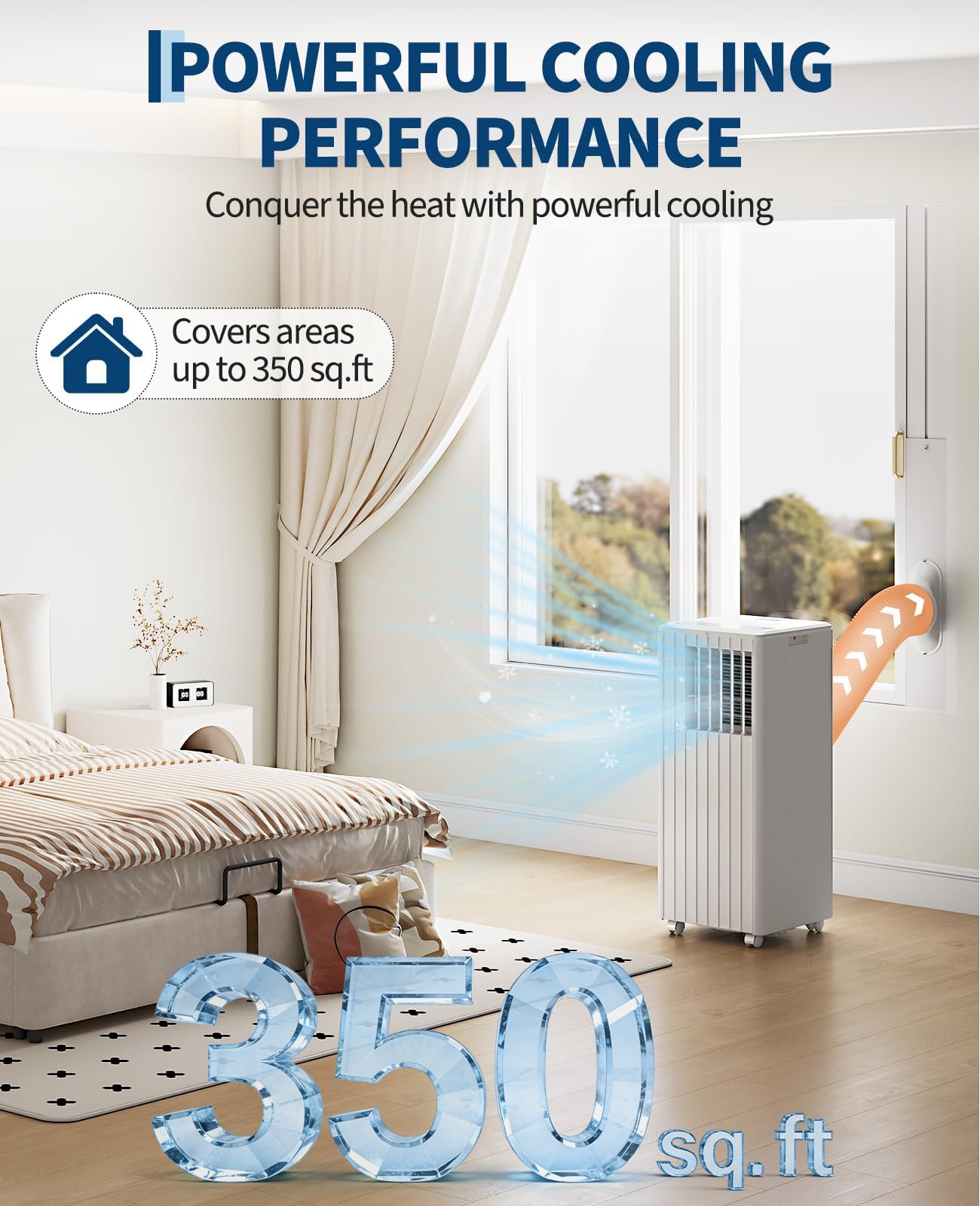 8000 BTU Portable Air Conditioner, 3-in-1 Cooling, Dehumidifying & Fan for Rooms Up to 350 Sq. Ft, Quiet Sleep Mode, Energy-Saving 24-Hr Timer, AC Unit with Remote & Full Window Kit, White