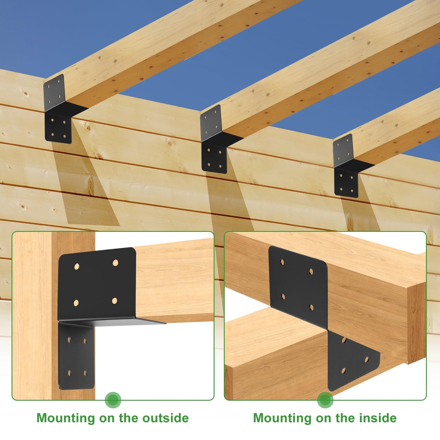 4 Pcs Post Caps Tie Bracket,4x4 Black Joist Anchor Connector for 4x4,4x6 Post,14 Gauge Joist Hanger Brackets,Roof Tie Header Hanger for Supporting Beams Rafters