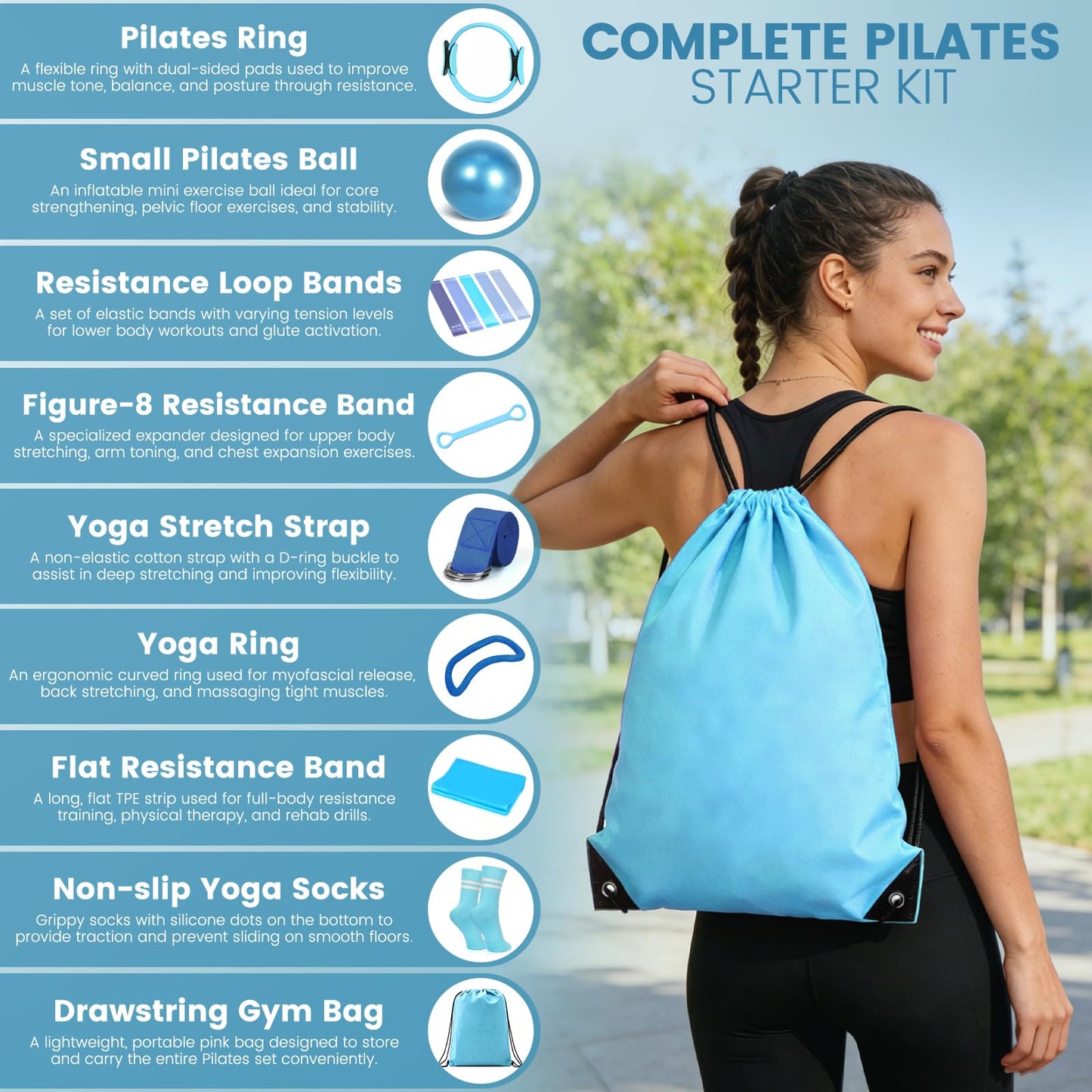Pilates Kit for Women 13PCS, Pilates Ring and Ball Set with Magic Circle, Resistance Bands Set, Figure 8 Band, Yoga Ring & Grip Socks, Home Workout Equipment Essentials Starter Kit for Beginners