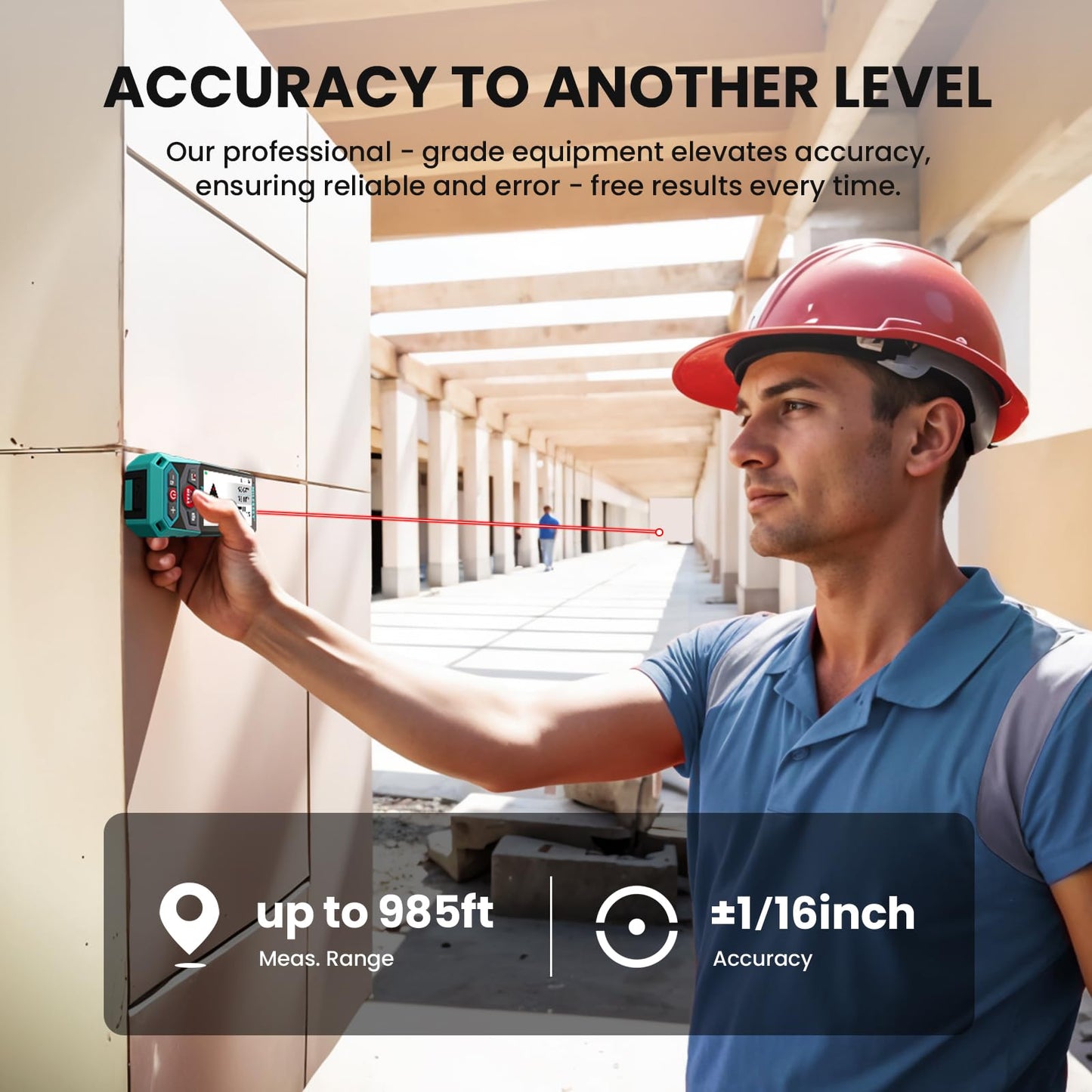 MILESEEY Outdoor Laser Measuring Tool, 985ft Professional Laser Distance Meter for Construction, 4X HD Zoom & 3" Backlit Display, Point-to-Point Technology for Large Outdoor Projects