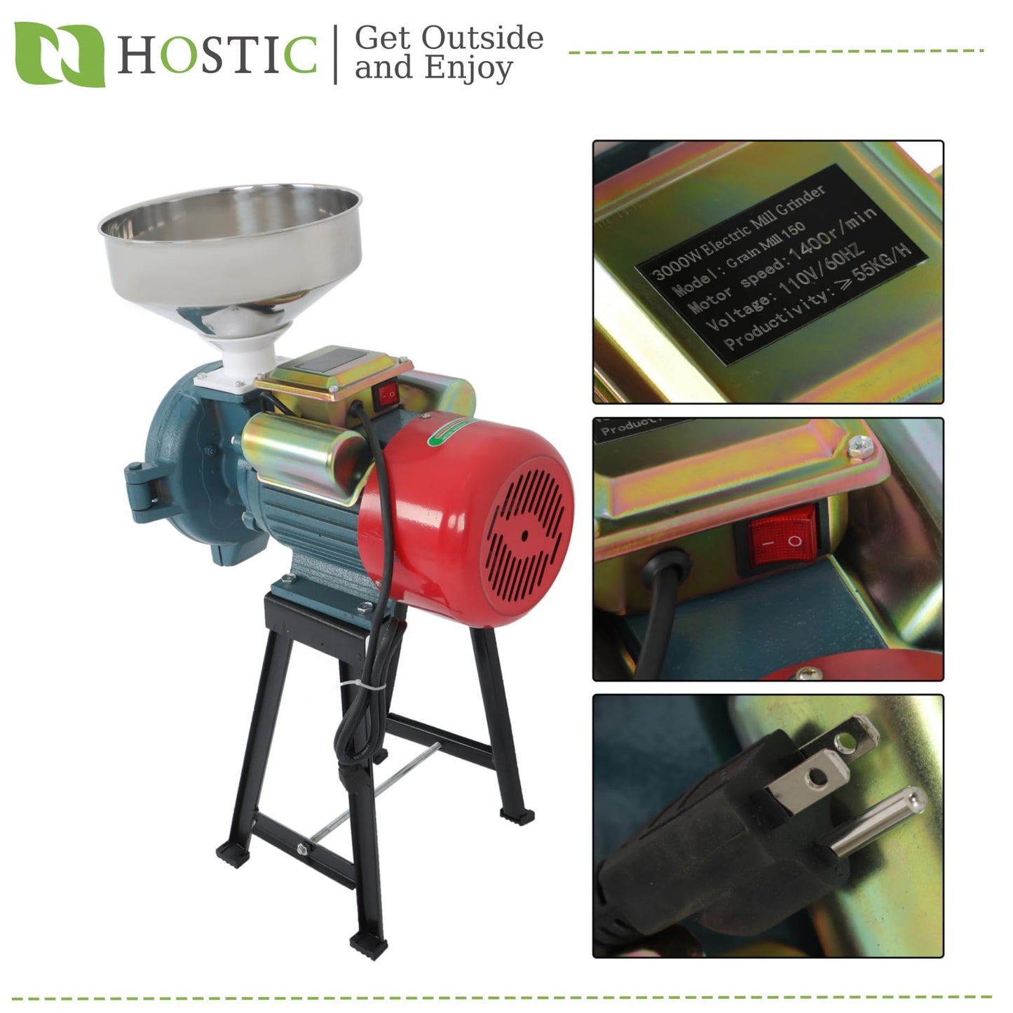 3000W 110V Electric Grain Mill Dry Spice Grinder Corn Mill with Funnel Thickness Adjustable Powder Machine Heavy Duty Feed Flour Cereal Mill Wheat Grinders