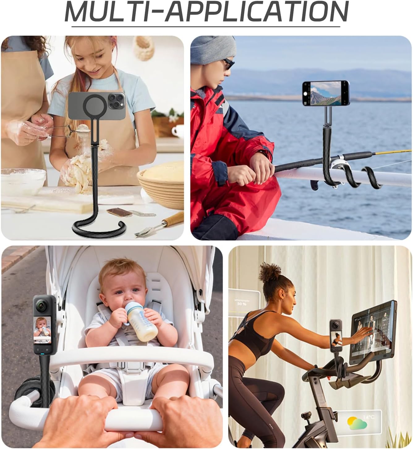 YUNJITONN 20 Inch 1/4 Magnetic Flexible Phone Mount Holder for iPhone and Action Camera, Long Arm Bendable Selfie Stick