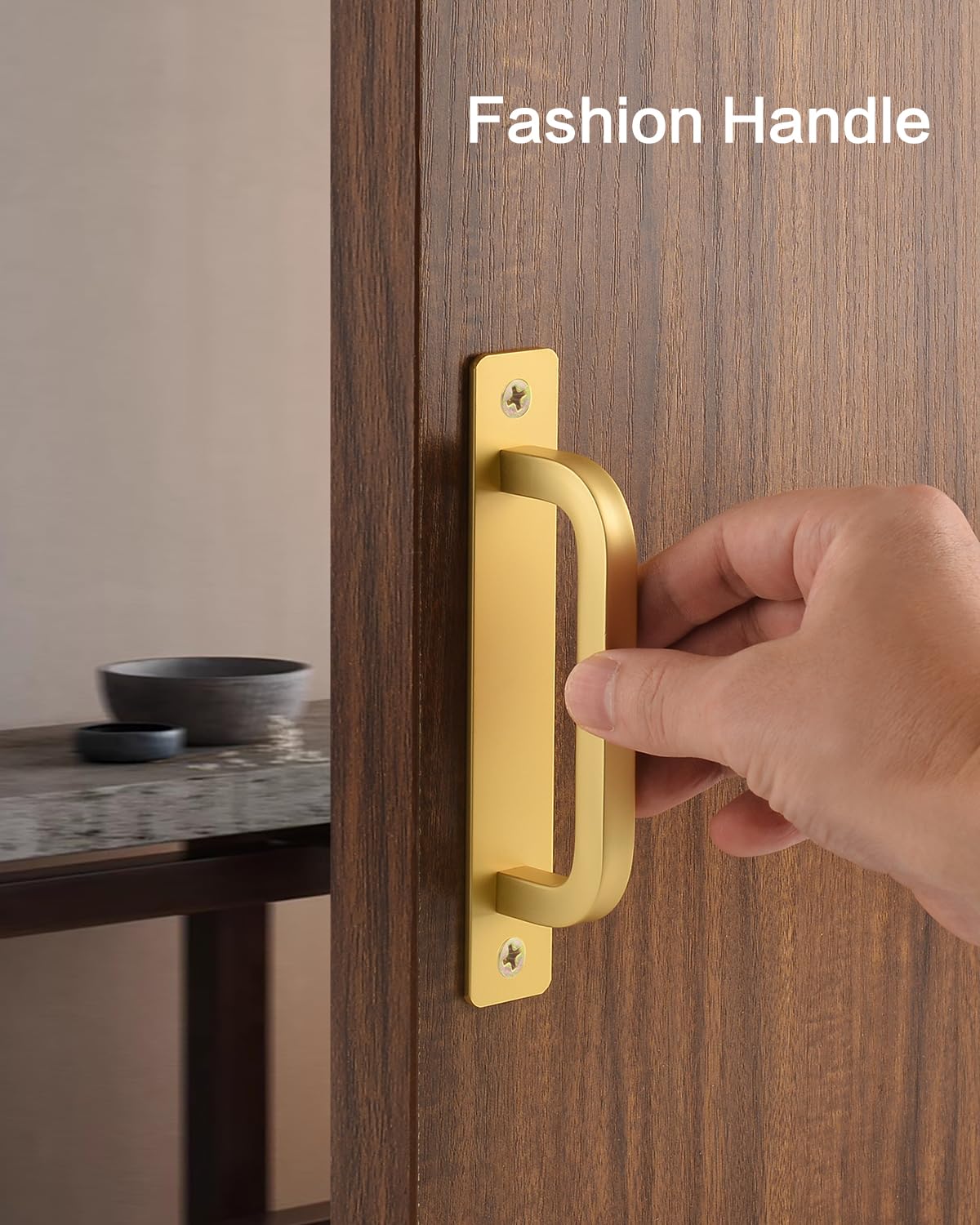 funifiti 5-Pack Golden Barn Door Handle Pull 6-Inch Cabinet Drawer Pulls Screen Door Handle Replacement Outdoor Gate Handle Self-Drilling with Backplate Aluminum
