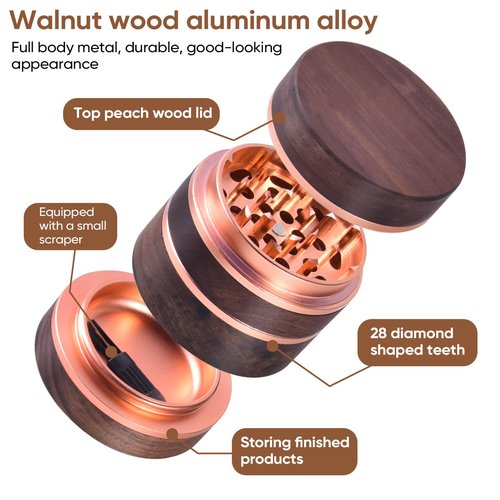 2.5" Manual Spice Grinder, Walnut Wood & Aluminum Seasoning Mill for Dry Spices, Compact Handheld Kitchen Tool (Wood Color)