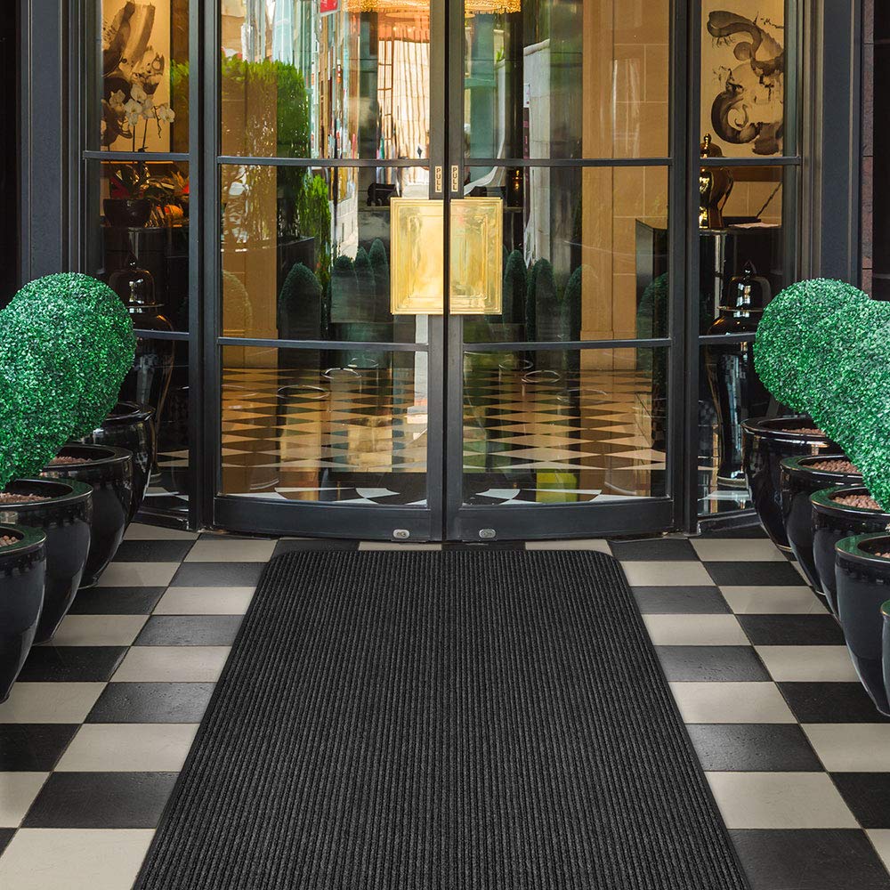 House, Home and More Indoor Outdoor Double-Ribbed Carpet Runner with Skid-Resistant Rubber Backing - Smokey Black - 3 Feet x 15 Feet