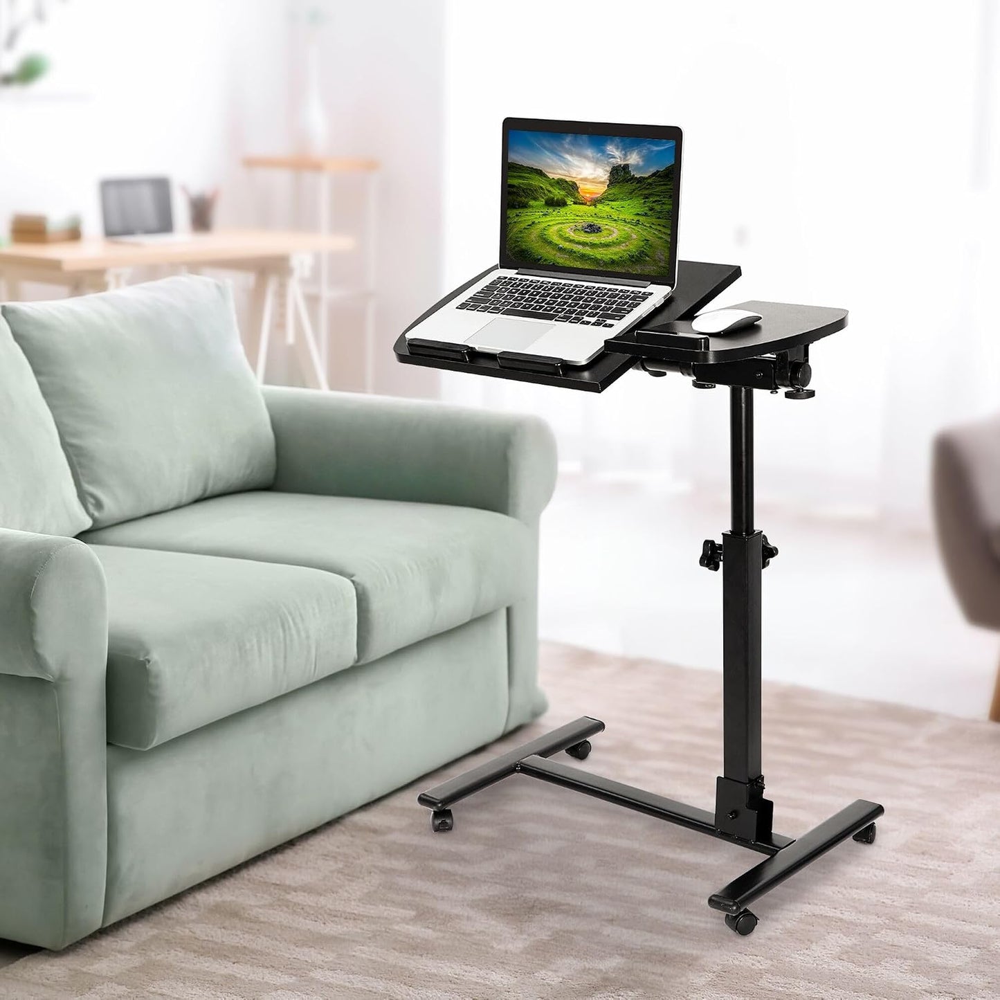 F2C 360 Portable Adjustable Height Swivel Laptop Desk PC Computer Mobile Notebook Laptop Stand Rolling Table Desk Cart