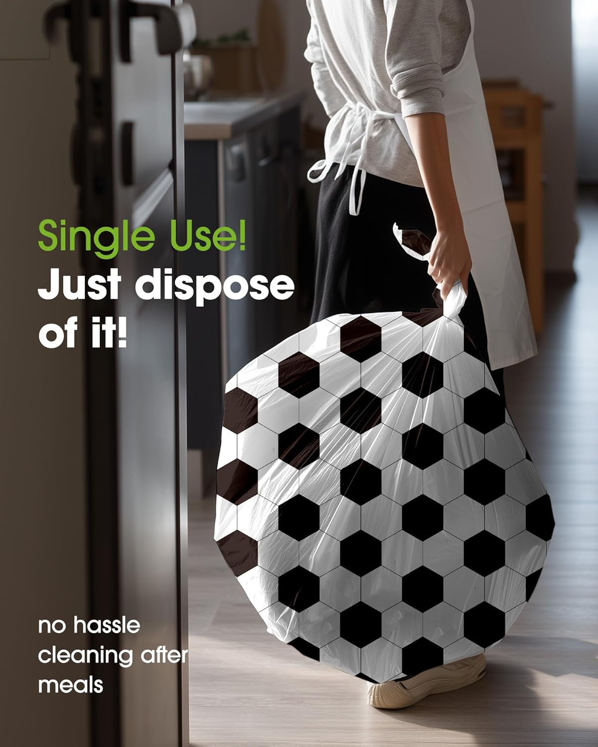 Pureegg Soccer Tablecloths - Disposable 8-Pack, Sturdy Leakproof Plastic Covers 54 x 108 Inch, Black & White