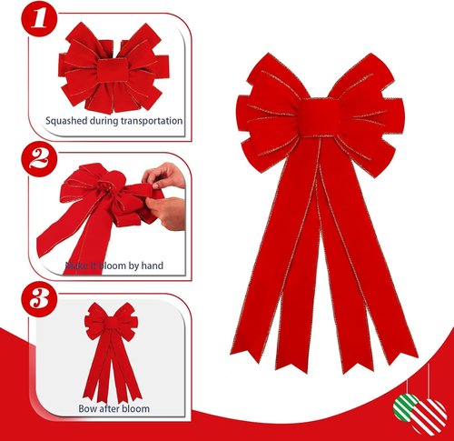 Hongsome Large Red Velvet Christmas Bows - 2 Pcs Outdoor Holiday Decorations