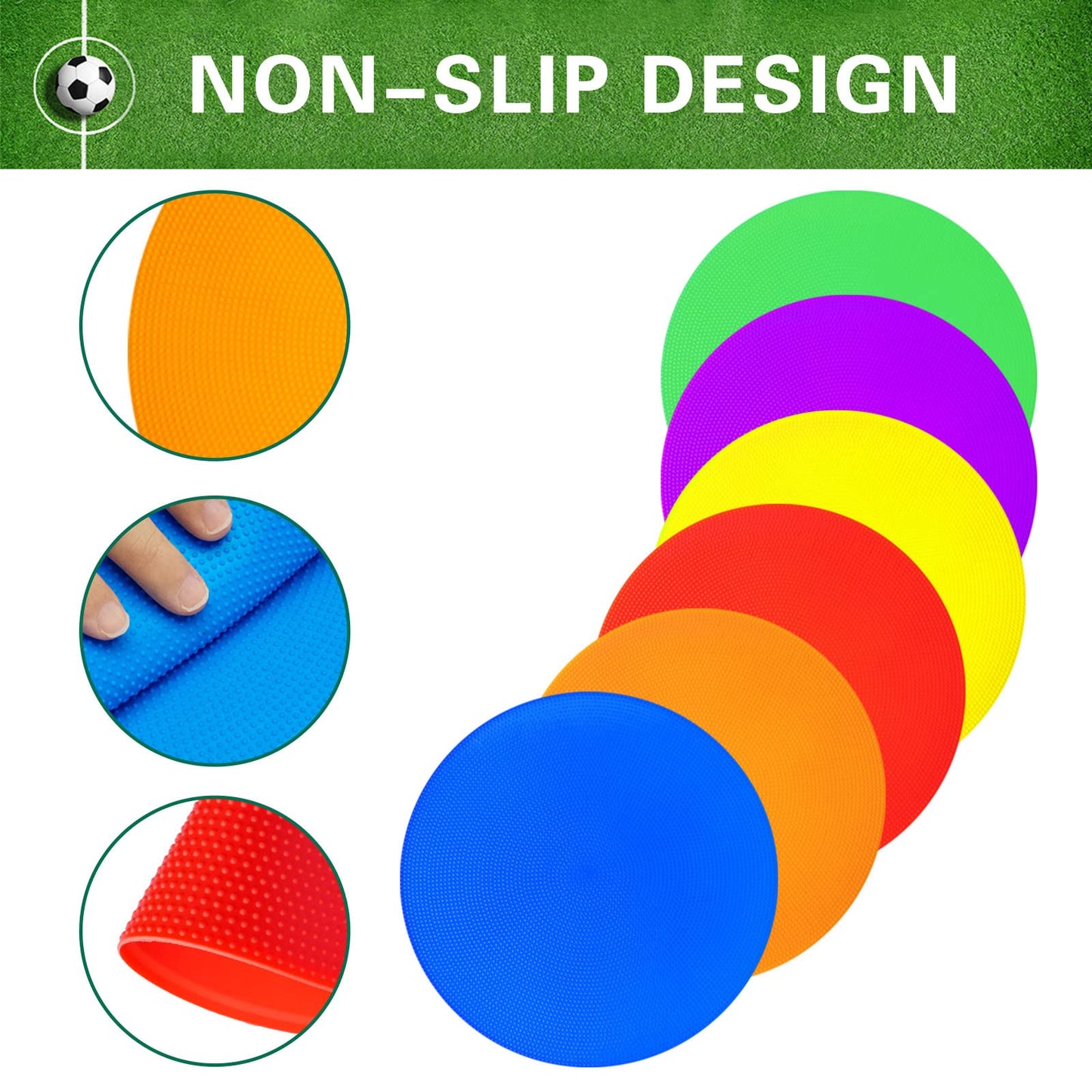 PIKZH 36 Pcs Poly Spot Markers 9 inch Non-Slip Rubber Agility Training Markers Floor Dots Flat Field Cones for Football Basketball Soccer School Exercise Drills Gym Dance Practice