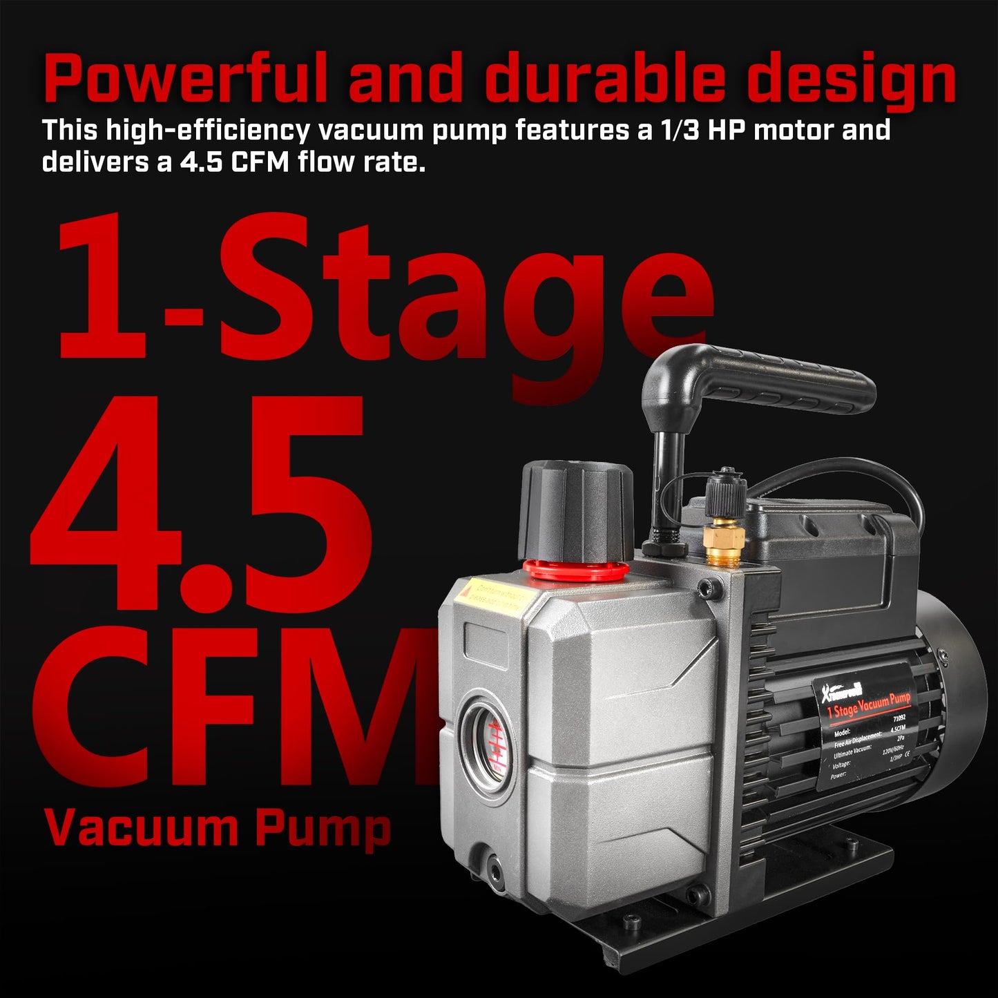 XtremepowerUS 4.5 CFM AC Vacuum Pump & 1/3HP Manifold Gauge Set HVAC Systems Commercial Use Refrigerant Service Kit with Hoses & Can Taps R134, R22, R410a Gauge
