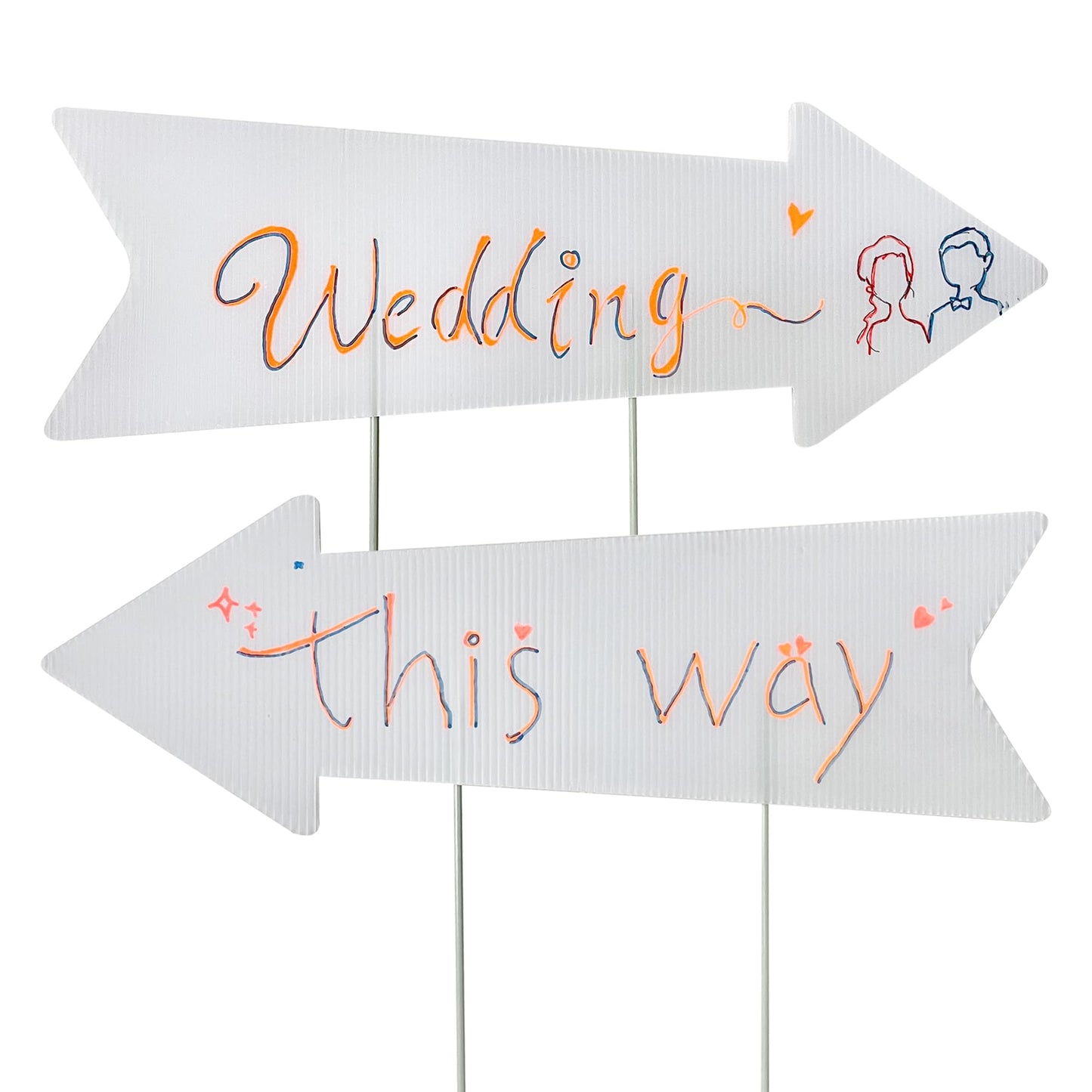 Blank Arrow Signs With Stakes 6 Pack - 17 x 6 Inches Wedding Directional Yard Signs, This Way Arrow Birthday Party Signs
