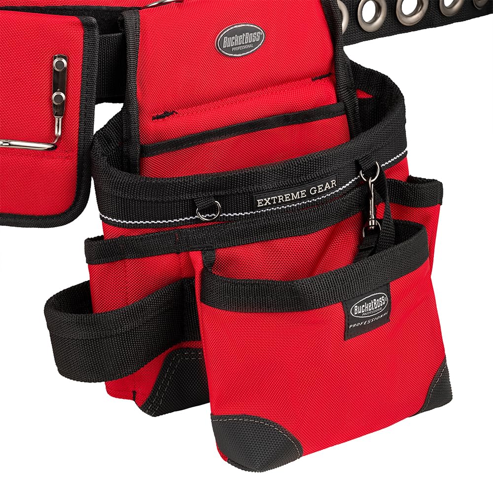 Bucket Boss 3 Tool Bag Tool Belt with Suspenders in Red, 55185-RD