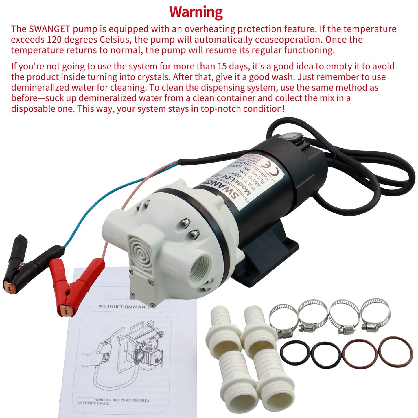 SWANGET DC12V DEF Transfer Pump for Diesel Exhaust Fluid (DEF) Drum Compatible Power Cord Diaphragm Irrigation Self priming Electric water pump 10.6 GPM 23PSI, 14.3lb, Lift 11m, Power 350W