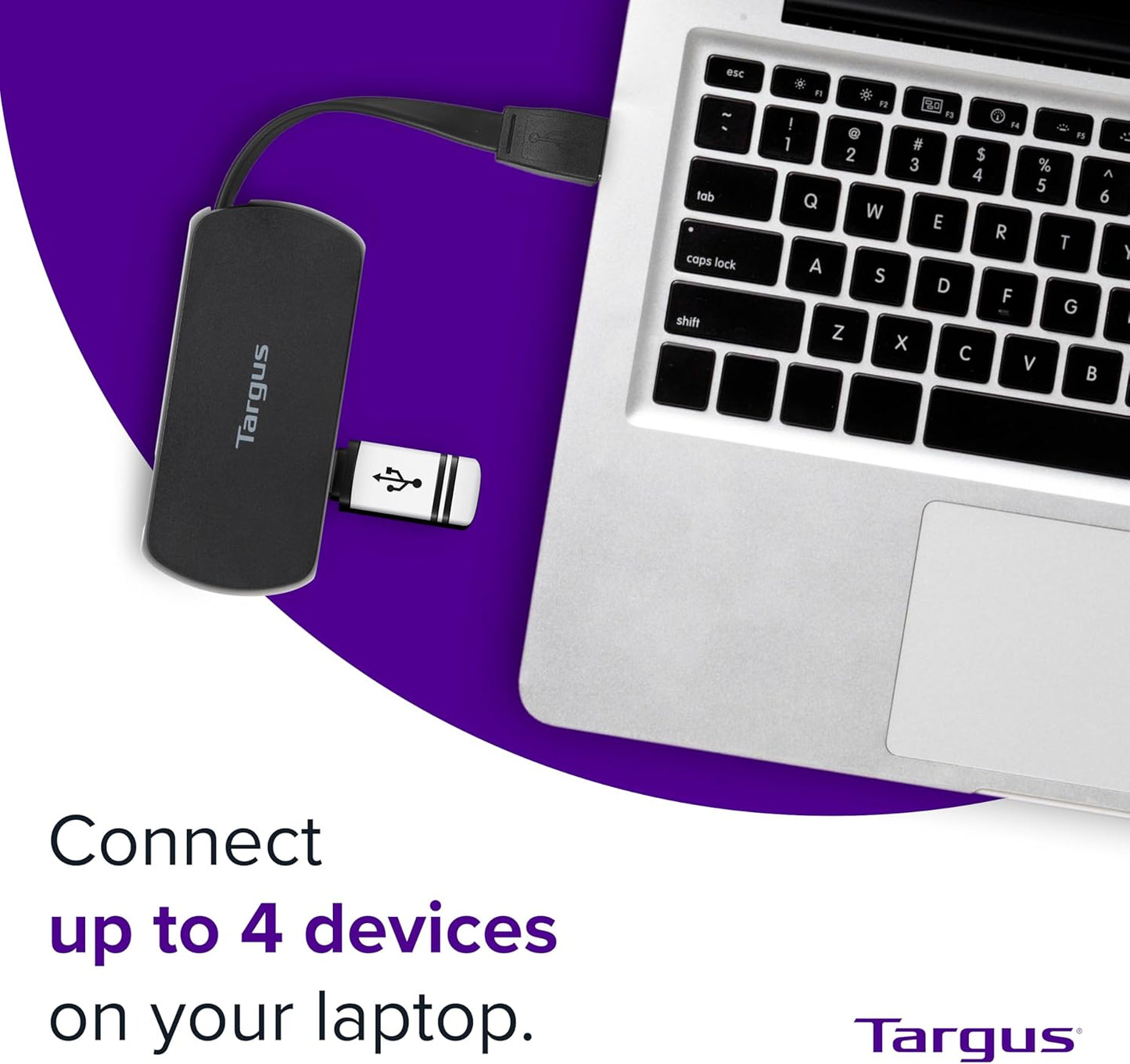 Targus 4-Port 2.0 (ACH114US) USB Hub, Black - Compatible with PC and Mac, Sleek and Travel Friendly