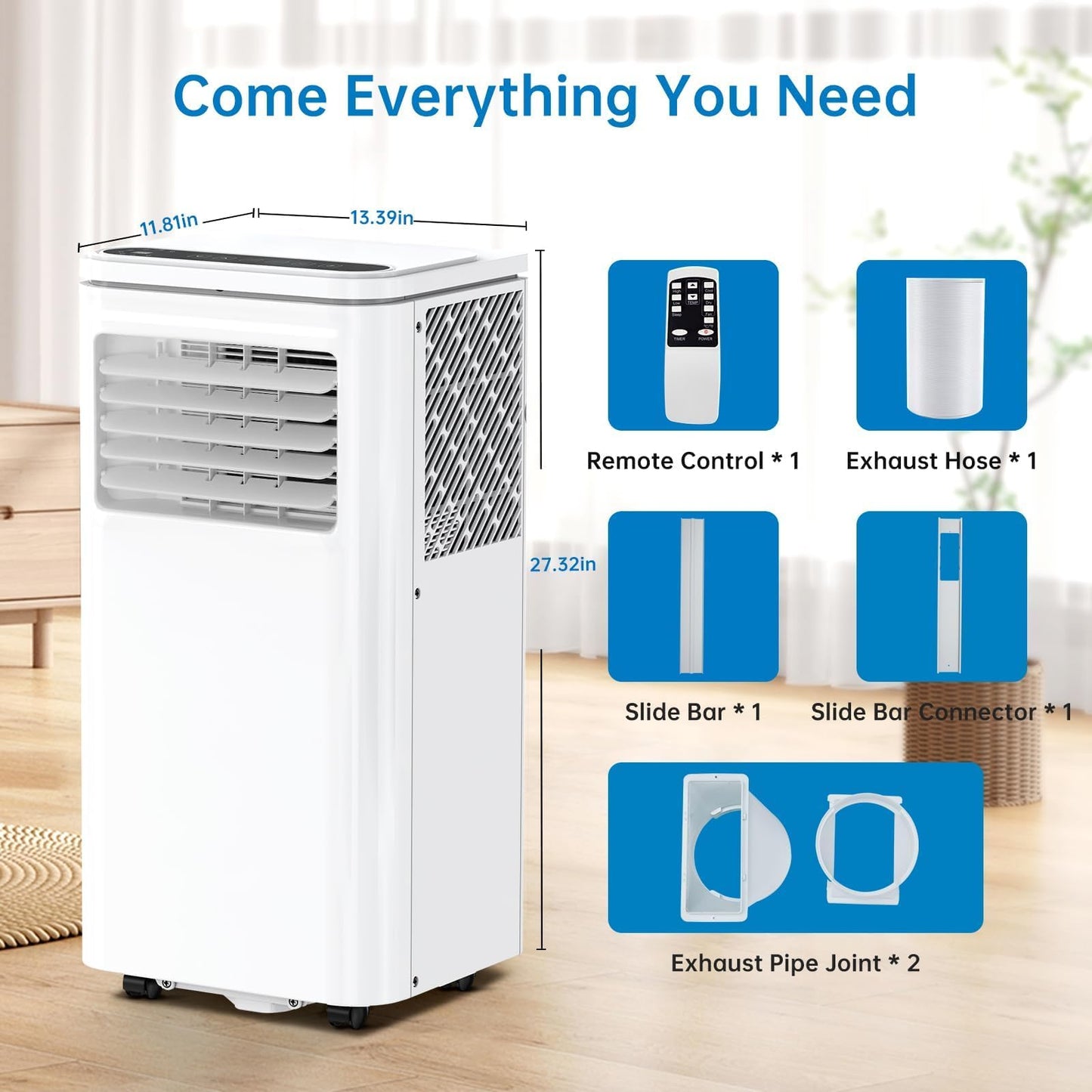 Portable Air Conditioners, Air Conditioners 10,000 BTU 4-in-1 Quiet AC Unit with Cool, Fan, Dehumidifier, Sleep Modes, Standing AC Unit Cools Room up to 450 Sq.Ft, Exhaust Hose & Window Kit