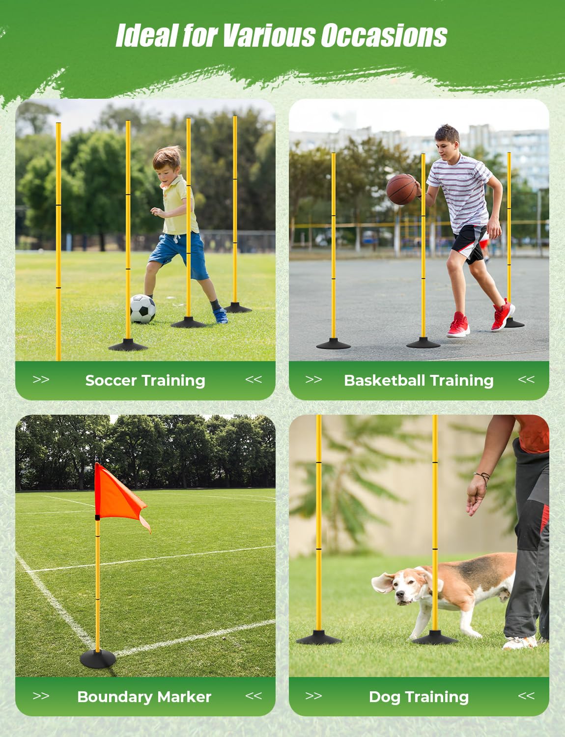 GHB Agility Poles 4 Pack 50" Sports Soccer Training Poles,Detachable Speed Training Equipment Football Accessories with Rubber Base