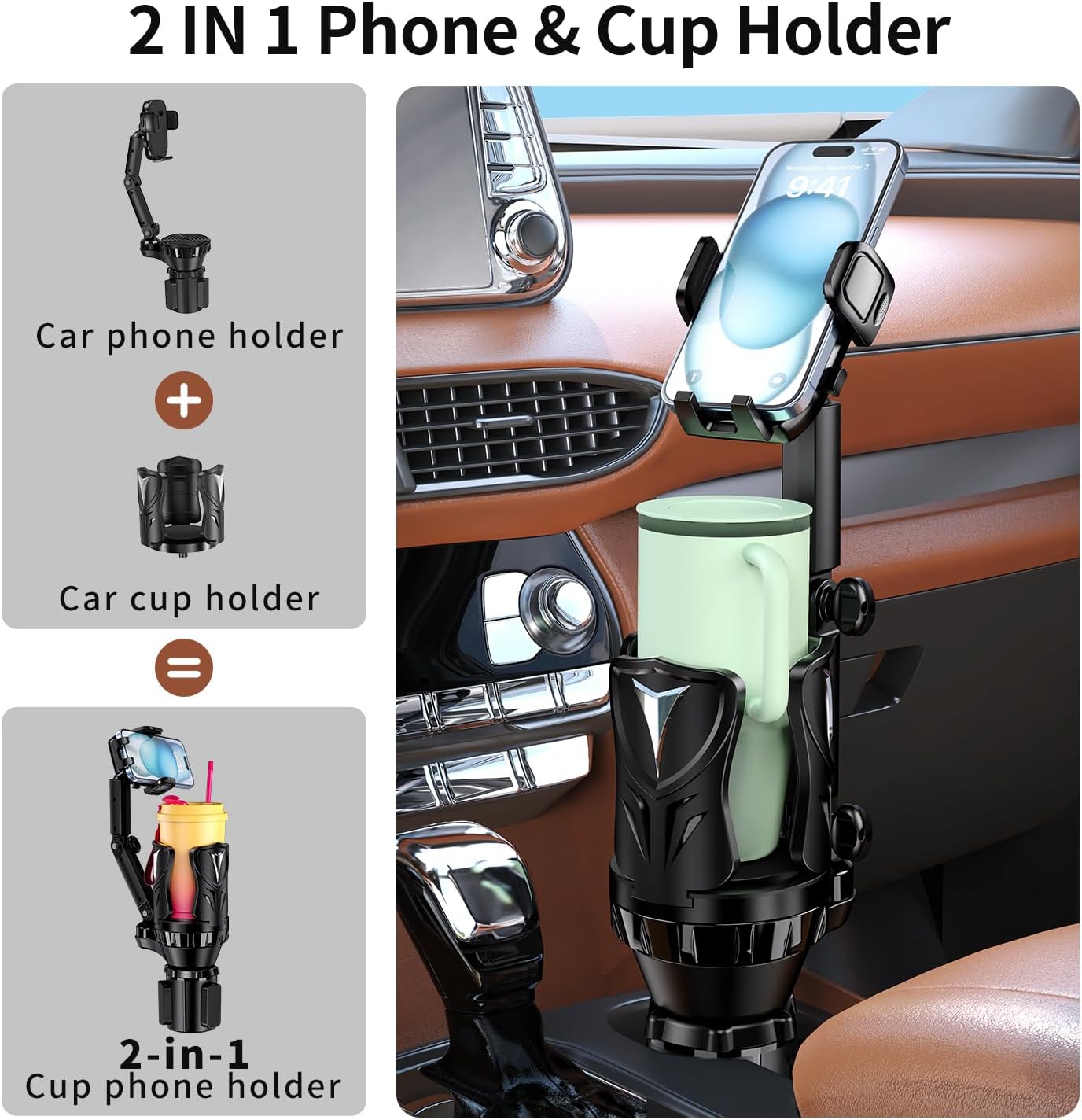 Commuters 5.31'' Phone Holders for Your Car, Adjustable Car Cup Holder Expander with Rubber Grip, Secure Hold