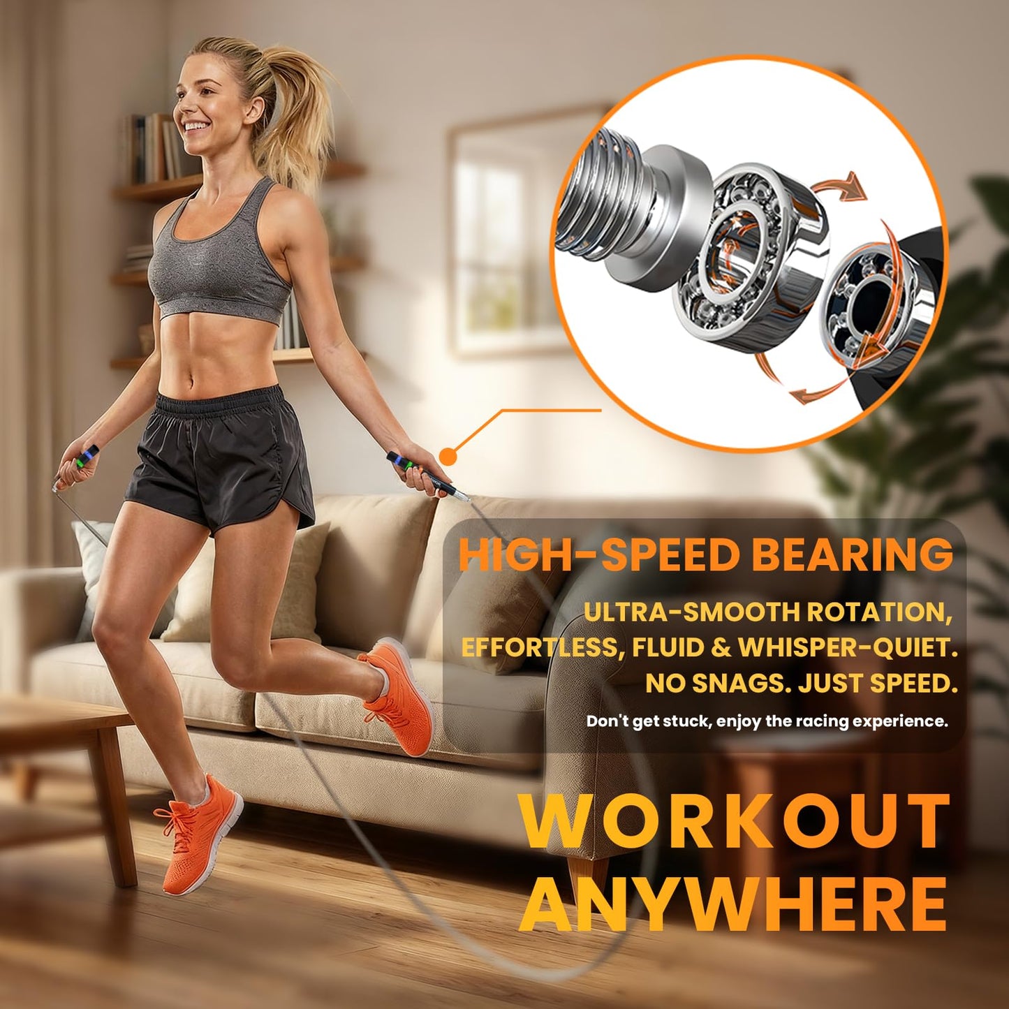Letskiip Speed Jump Rope for CrossFit & Boxing - Secure Self-Locking Adjustable Skipping Rope for Men & Women - Anti-Slip Aluminum Handles & Smooth Ball Bearings for Double Unders, HIIT, Home Gym (2 Cables Included)