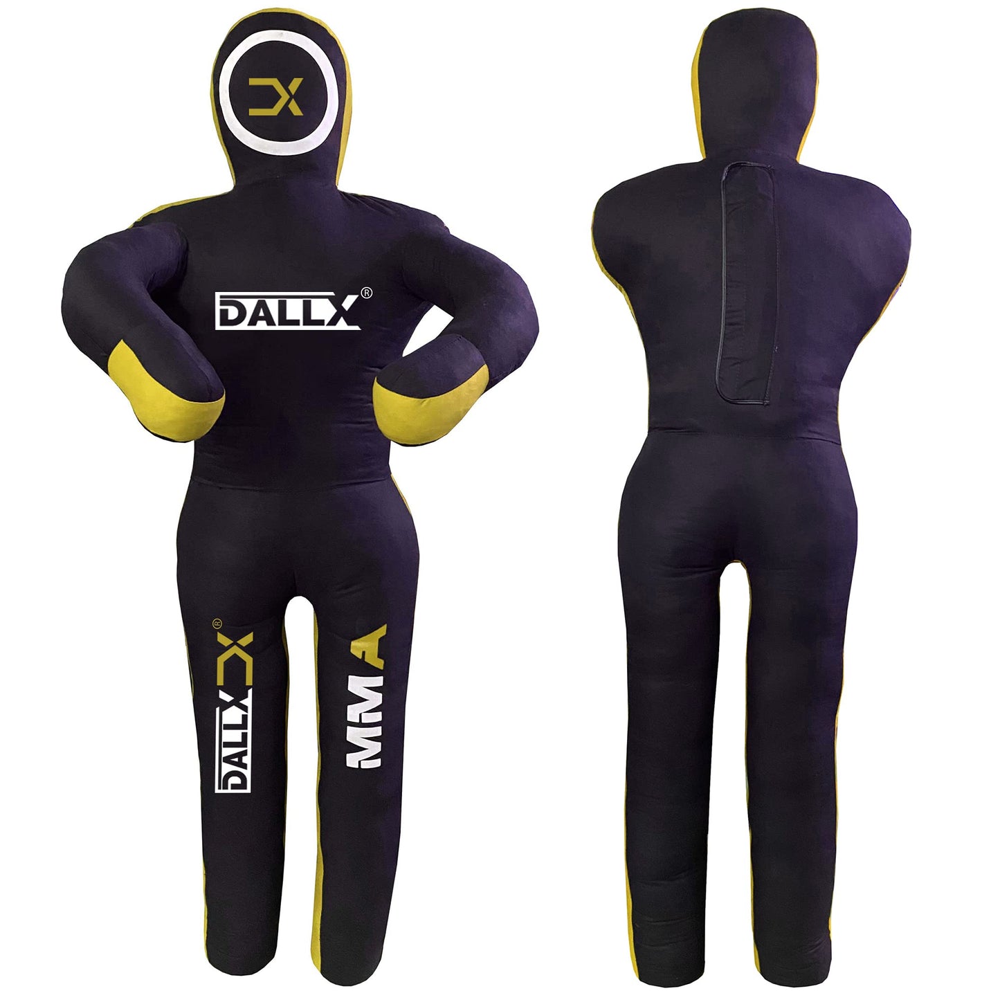 DALLX MMA Grappling Dummy BBJ Wrestling Brazilian Jiu Jitsu Punching Bag Judo Karate Throwing Boxing Fighting Dummy Self Defense Standing Position – UNFILLED (Black Yellow, 6FT)