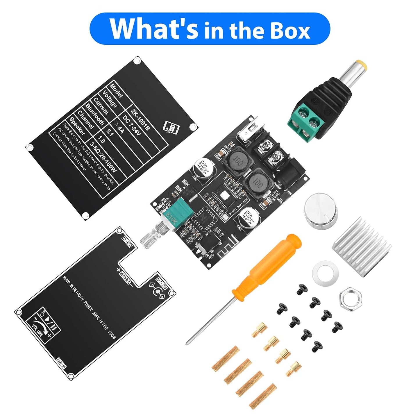 2PCS ZK-1001B Board,100W 7-24V, Daakro Bluetooth Amplifier Mono Channel Amp Board with TWS Pairing Function,DC