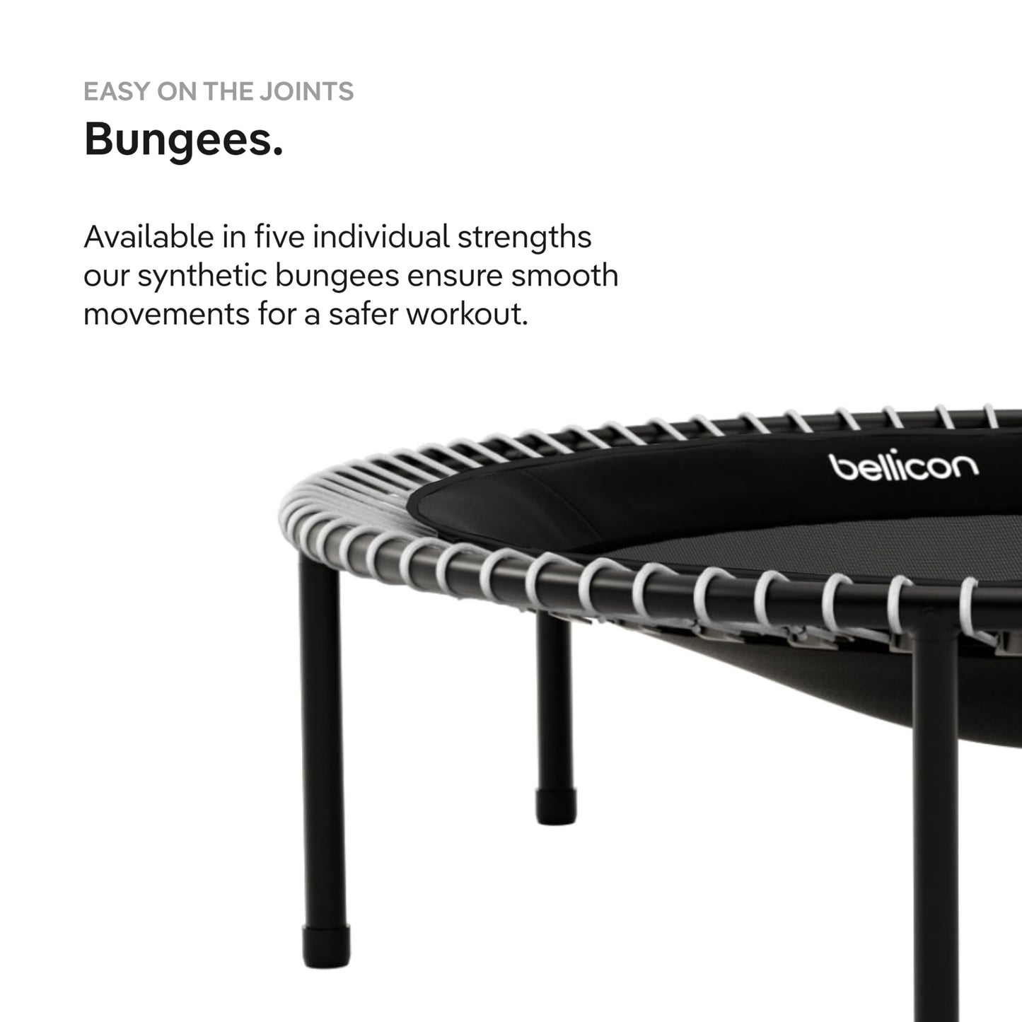 bellicon Mini Trampoline 49'' (Black) | Bungee Suspension up to 260 lbs | Indoor Fitness Rebounder for Adults | Screw-in Legs
