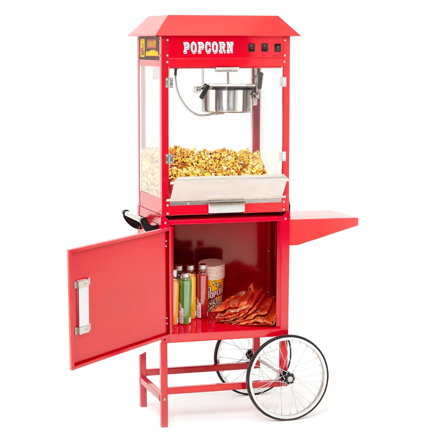 Garvee 8 oz Popcorn Machine with Cart, [3 Mins Get 60 Cups] [Durable] [Professional] [Easy Cleaning] Commercial Popcorn Machine Cart, Old Fashion Movie Theater Style- Red
